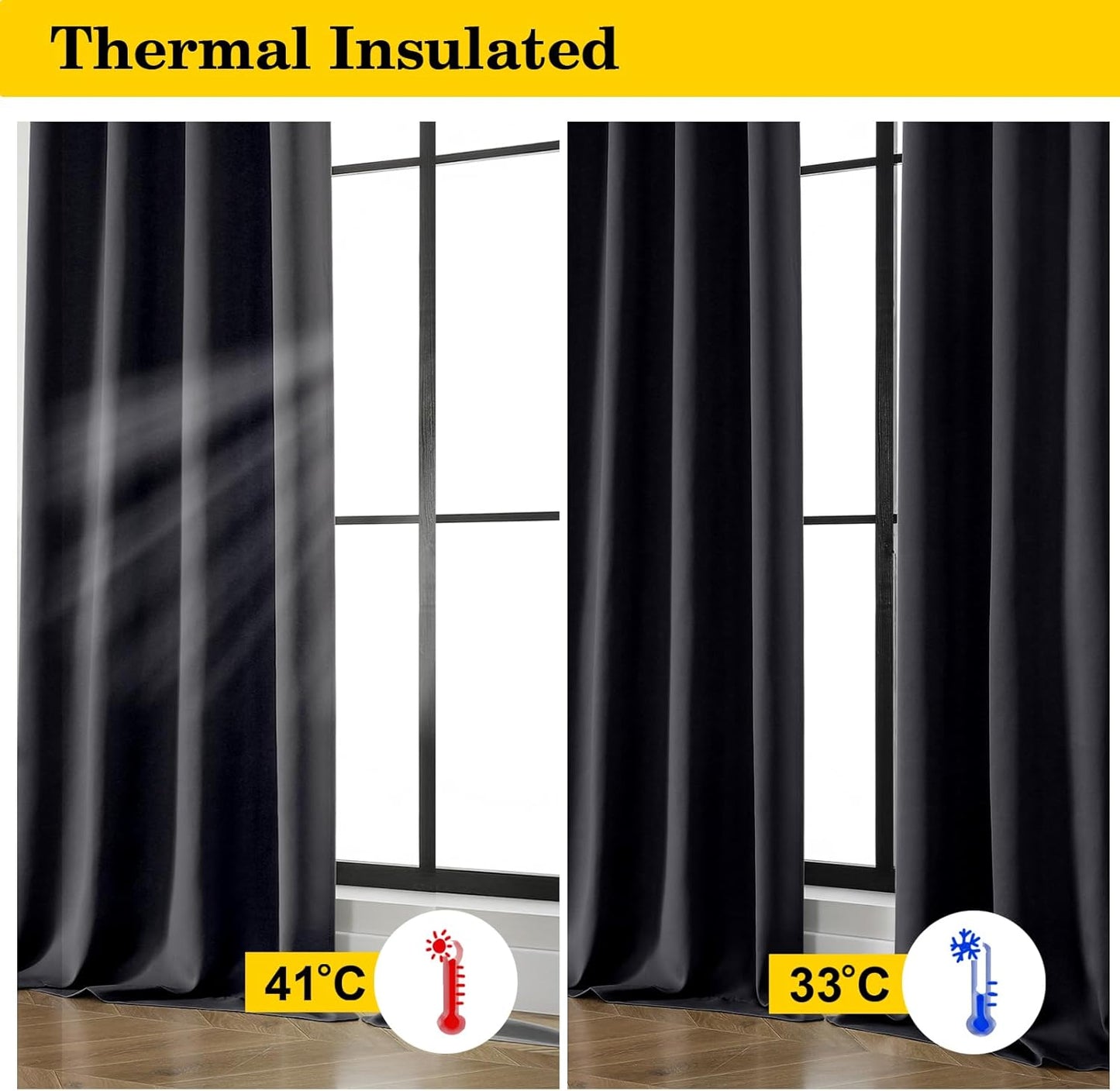 Skiennix Blackout Curtains - Soft Thermal Insulated Room Darkening Window Treatments | 63" Length, 2 Panels Set