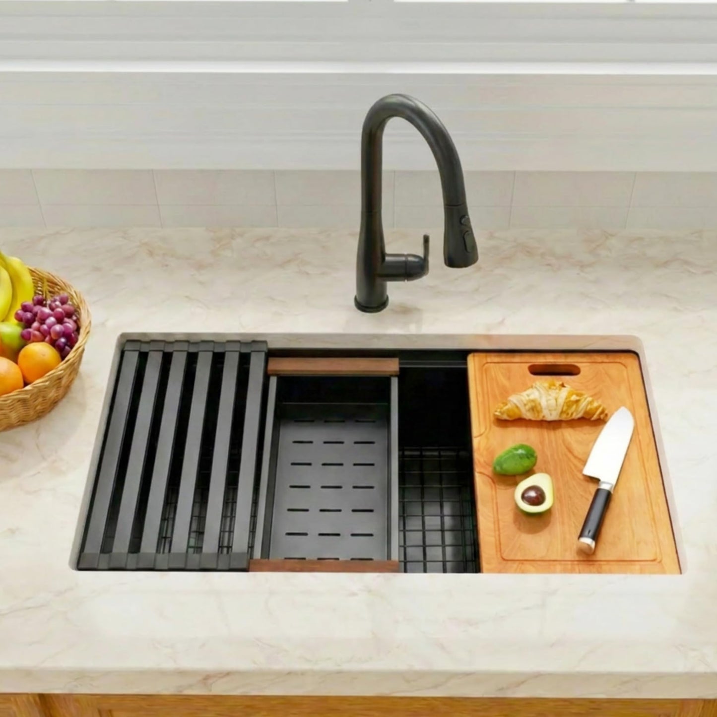 Lonsince Black Undermount Kitchen Sink 30 inch,16 Gauge Stainless Steel Sinks,Single Bowl Workstation Sink,Modern Kitchen Sink Offset Drain (30" X 18")
