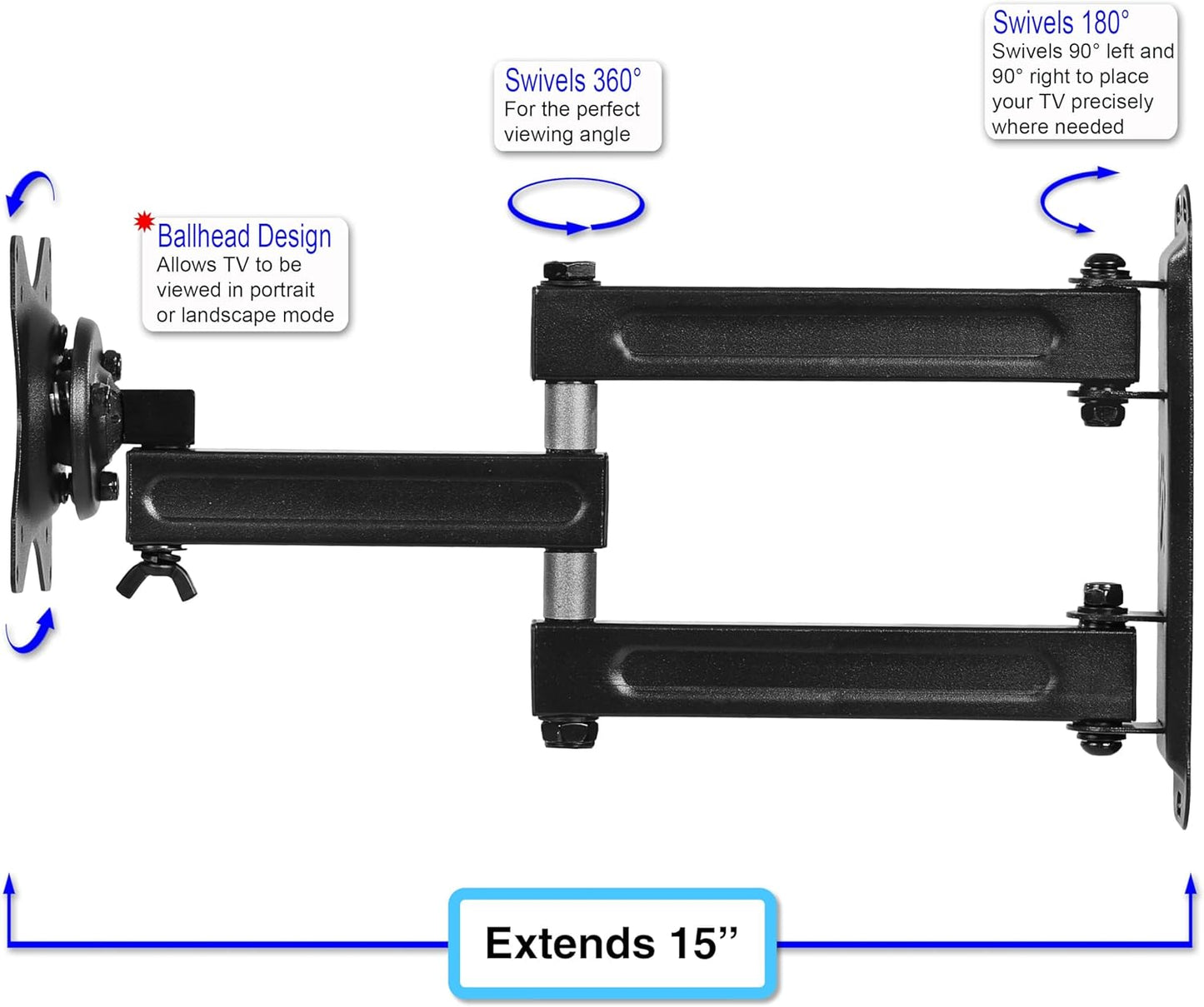 Cheetah 12-55 Inch 40lbs 200x200mm, 10ft 15" TV Monitor Wall Mount for TVs up to VESA with HDMI Cable, TouchAdjust