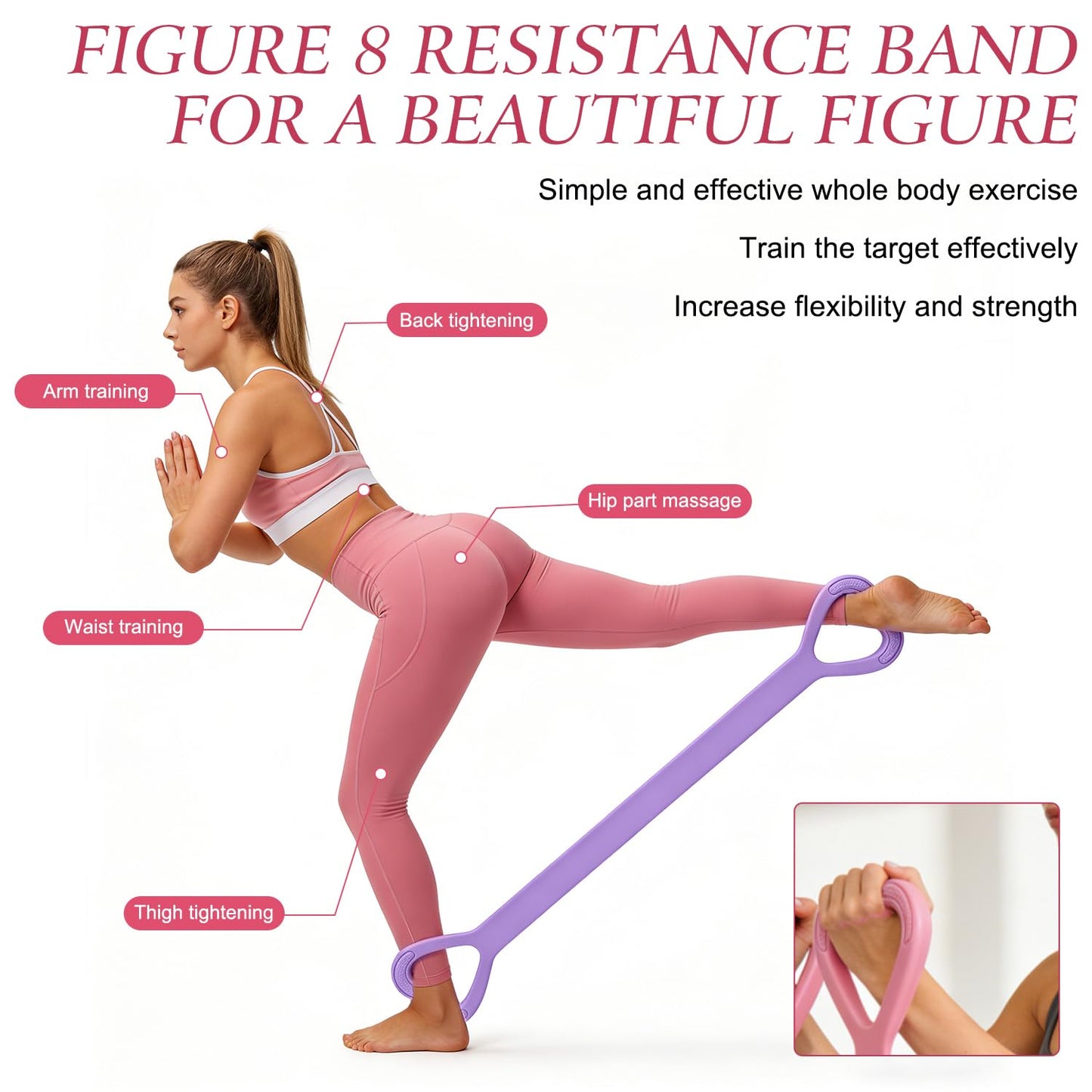 3PCS Figure 8 Resistance Bands with Handles, Resistance Bands Figure 8 Exercise Bands for Women, Working Out Arm Back Shoulder, Exercise Bands for Yoga Pilates Daily Use