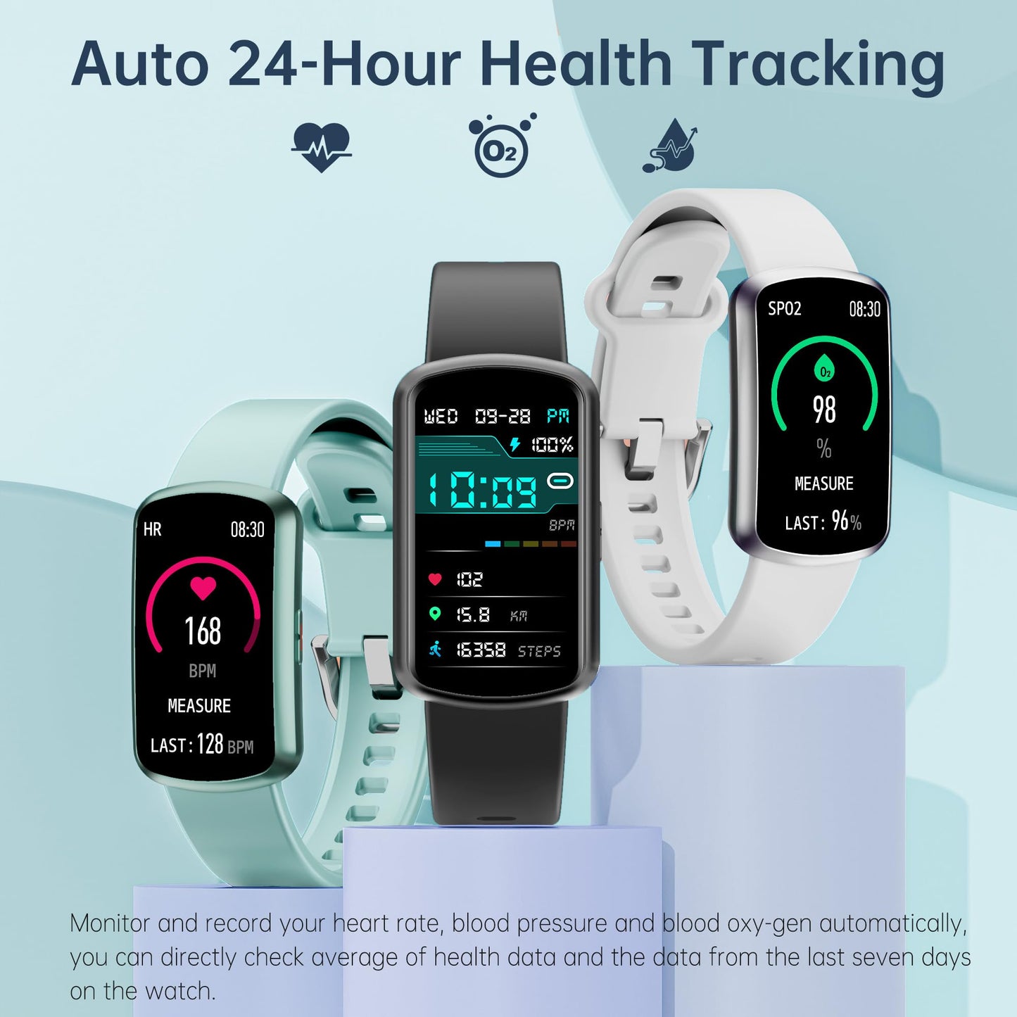 Health Fitness Tracker with 24/7 Heart Rate, Smart Watch with Blood Pressure and Blood Oxy-gen Monitor, Bulit-in 120+ Sport Mode, Waterproof Sleep Tracker for Women Men (Black)