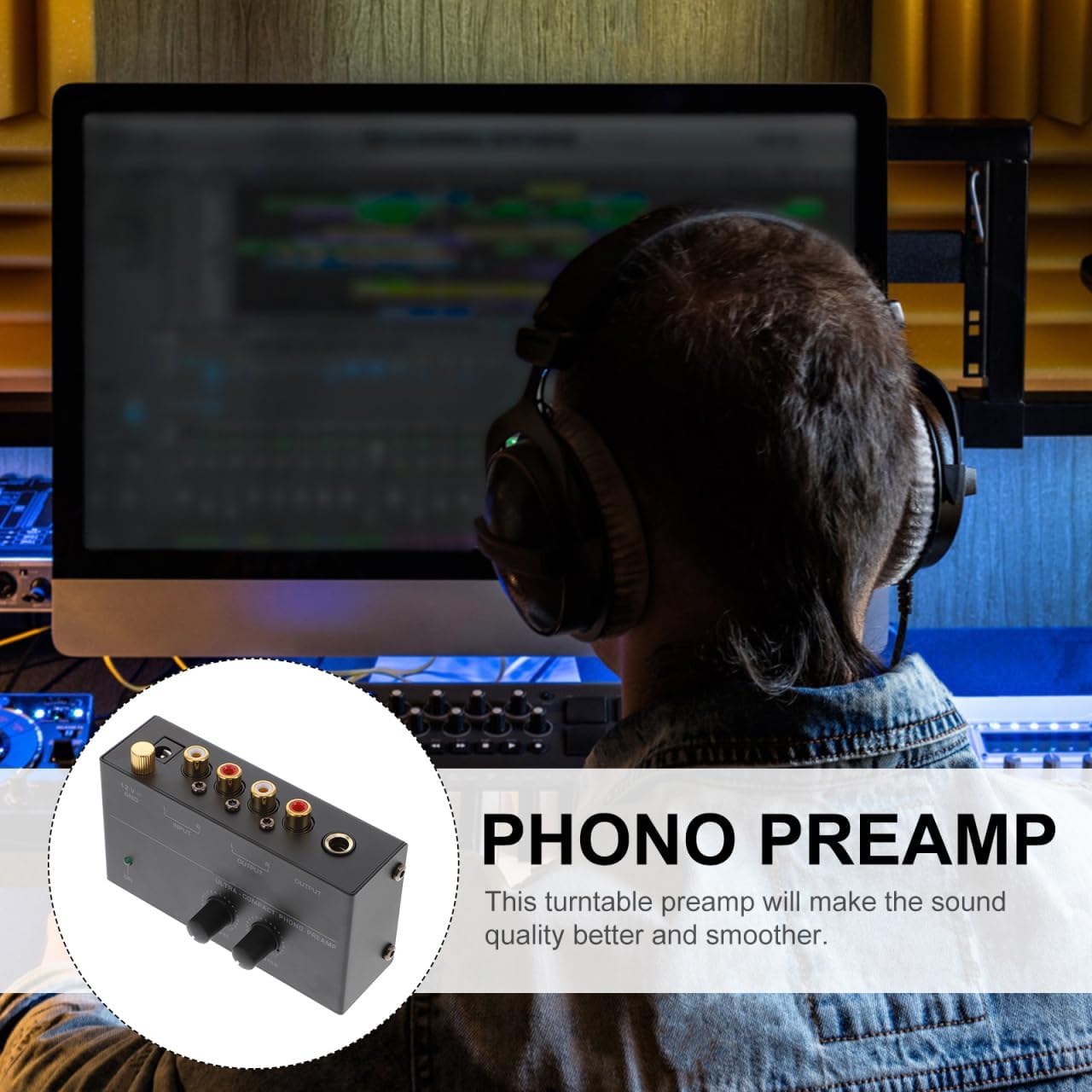 4.05X2.24X1.18In POPETPOP Turntable Preamp Electronic Audio Phonograph Preamplifier with Low Noise Stereo Amplifier