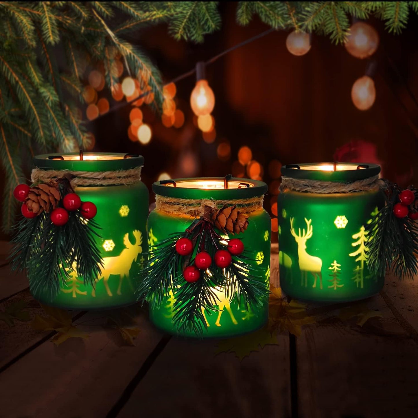 SHMILMH Christmas Candle Holders - Set of 6 Glass Tealight Votive Holders for Festive Table Centerpieces | Red & Green