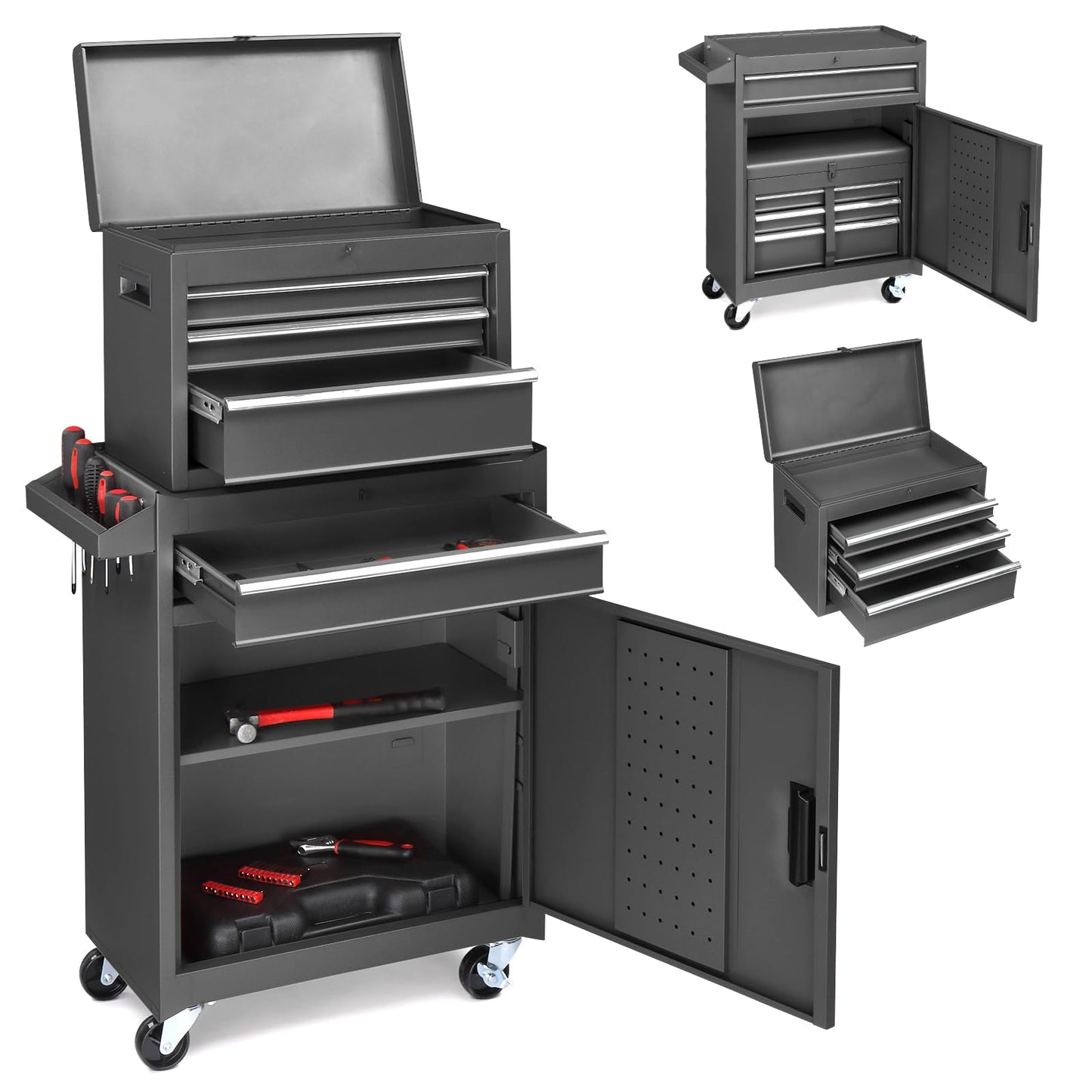 Winado 4-Drawer Rolling Tool Chest with Wheels & Lock, Tool Box with Large Storage Cabinet and Adjustable Shelf, Removable Portable Top Box for Garage, Warehouse, Factory