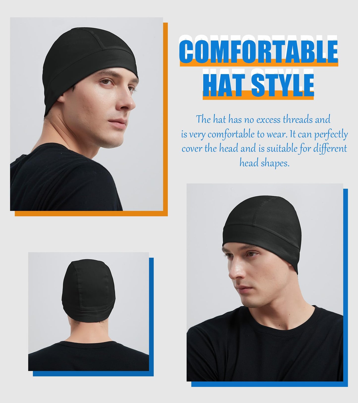 Hovyjumz 3 Pieces Cotton Skull Caps for Men Women Beanie Chemo Headwear Riding Helmet Liner Running Sleeping Hats