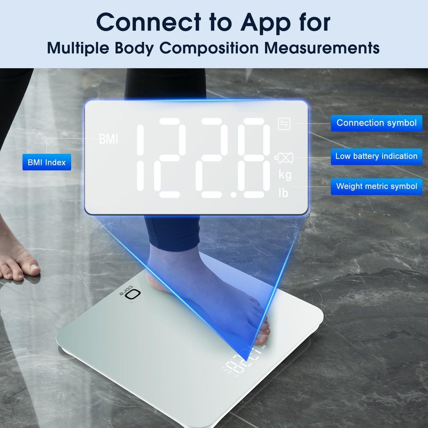 O'CARE Smart Scale for Body Weight and BMI Weighing,High Accuracy Digital Bathroom Scale with LED Large Display,Smart APP Sync Weight Scale 440lb (White)