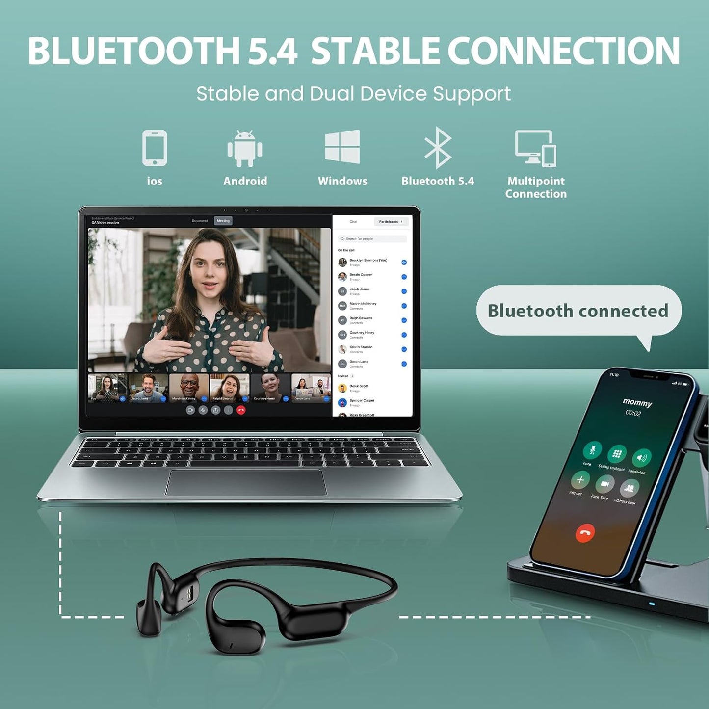 MP3 32GB HIFI WALKER Open Ear Headphones for Sports with Built-in Player, Air Conduction Bluetooth Headphones, Storage