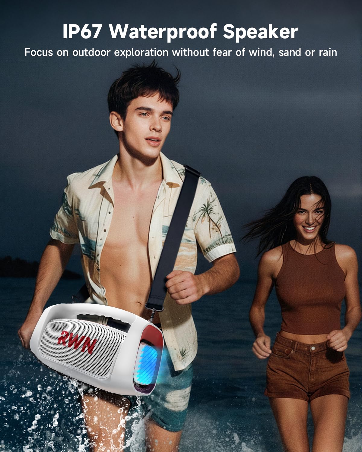 RWN Outdoor Bluetooth Speaker: 160W Loud Sound, IP67 Waterproof with 24H Playtime, Fast Charge, Bass, TWS, Portable Wireless Speakers with Light Show for House, Party, Projector, Beach (RED+White)