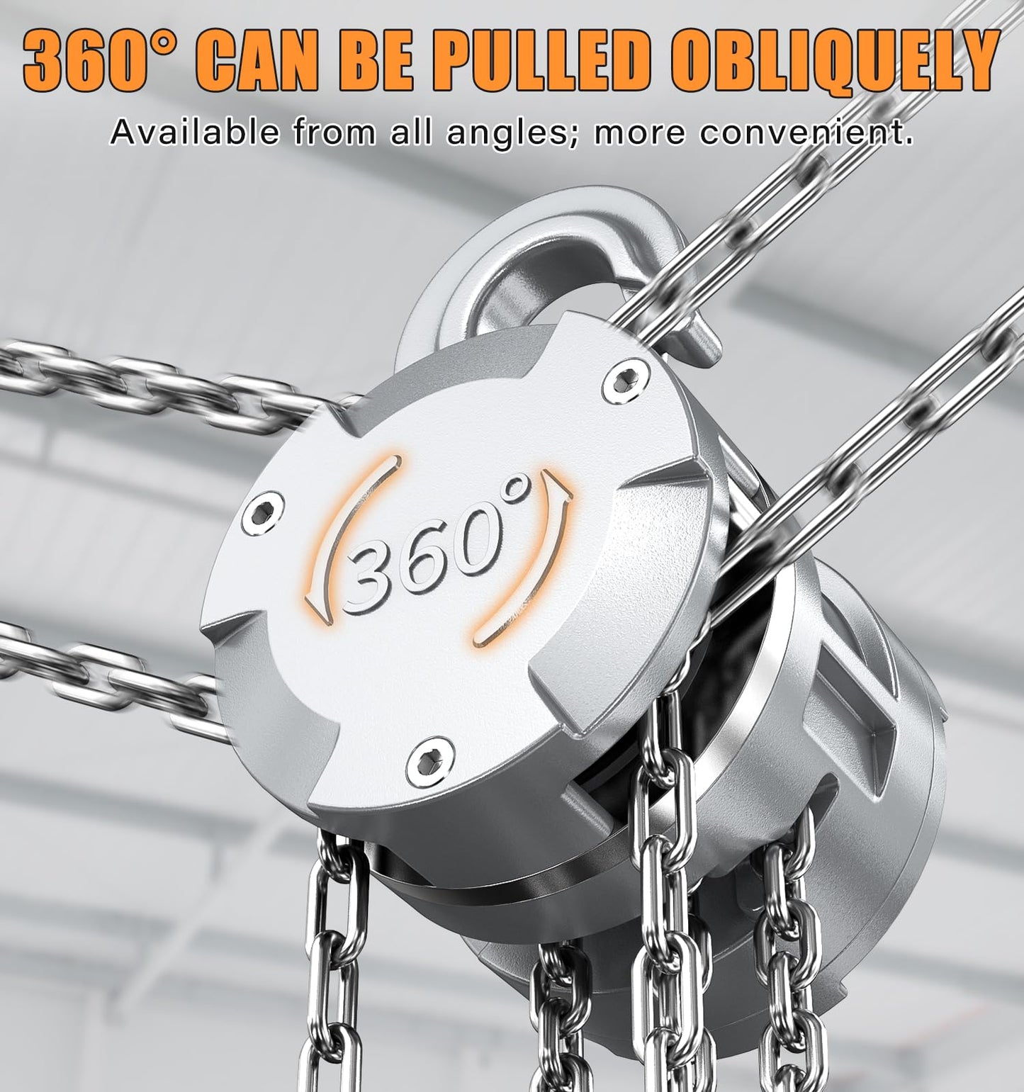 HUGOASIS Aluminum Alloy Hand Chain Hoist 2 Ton 4400lbs Capacity 10ft,Portable Dual Brake Chain Block with Galvanized Chain, 360° Swivel Hook for Garage Warehouse Construction, Workshop Lifting,Sliver