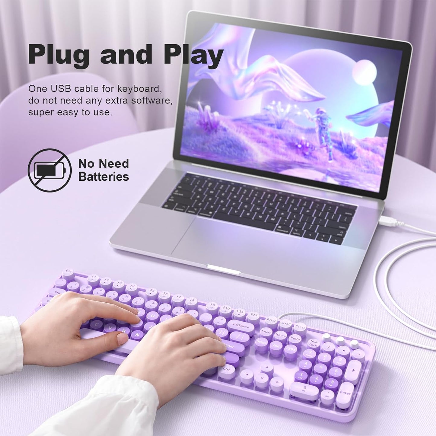 Atelus 7 8 10 11 Large Print Keyboard, USB Wired Computer Keyboard, Full Size Keyboard with Number Pad for PC Laptop
