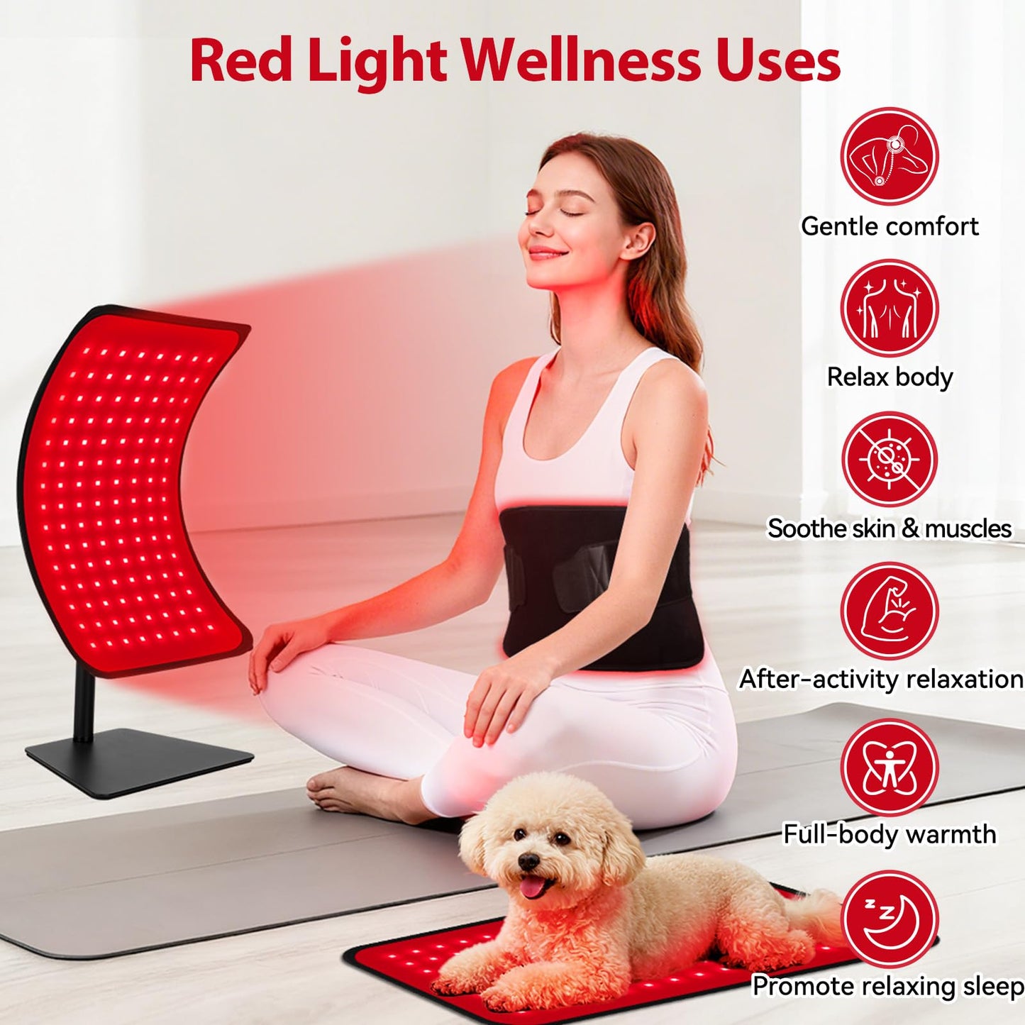 Red Light Therapy for Face Body, 2-in-1 Red Light Panel Device with Belt, 660nm & 850nm Near Infrared Light Therapy Lamp with Remote Control, 5 Adjustable Brightness & Timer, Gift for Women Men