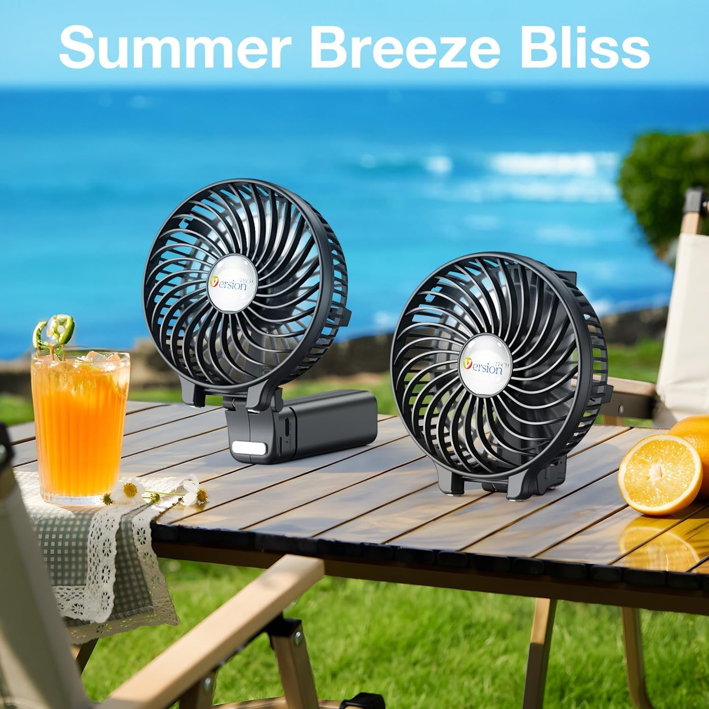 VersionTECH. Portable Handheld Fan - Powerful 4000mAh Battery | 180° Foldable Mini Fan for Travel & Office - Black