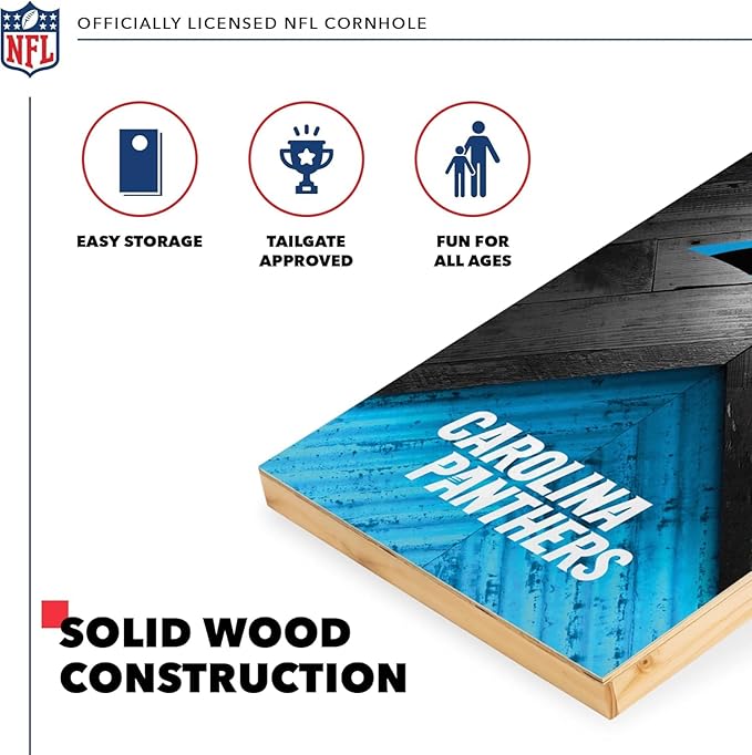 NFL Football 2' x 4' Regulation Size Solid Wood Cornhole Set with Direct Print HD Team Graphics Great Gift for Any Football Fan! Bean Bag Toss Family Outdoor Game