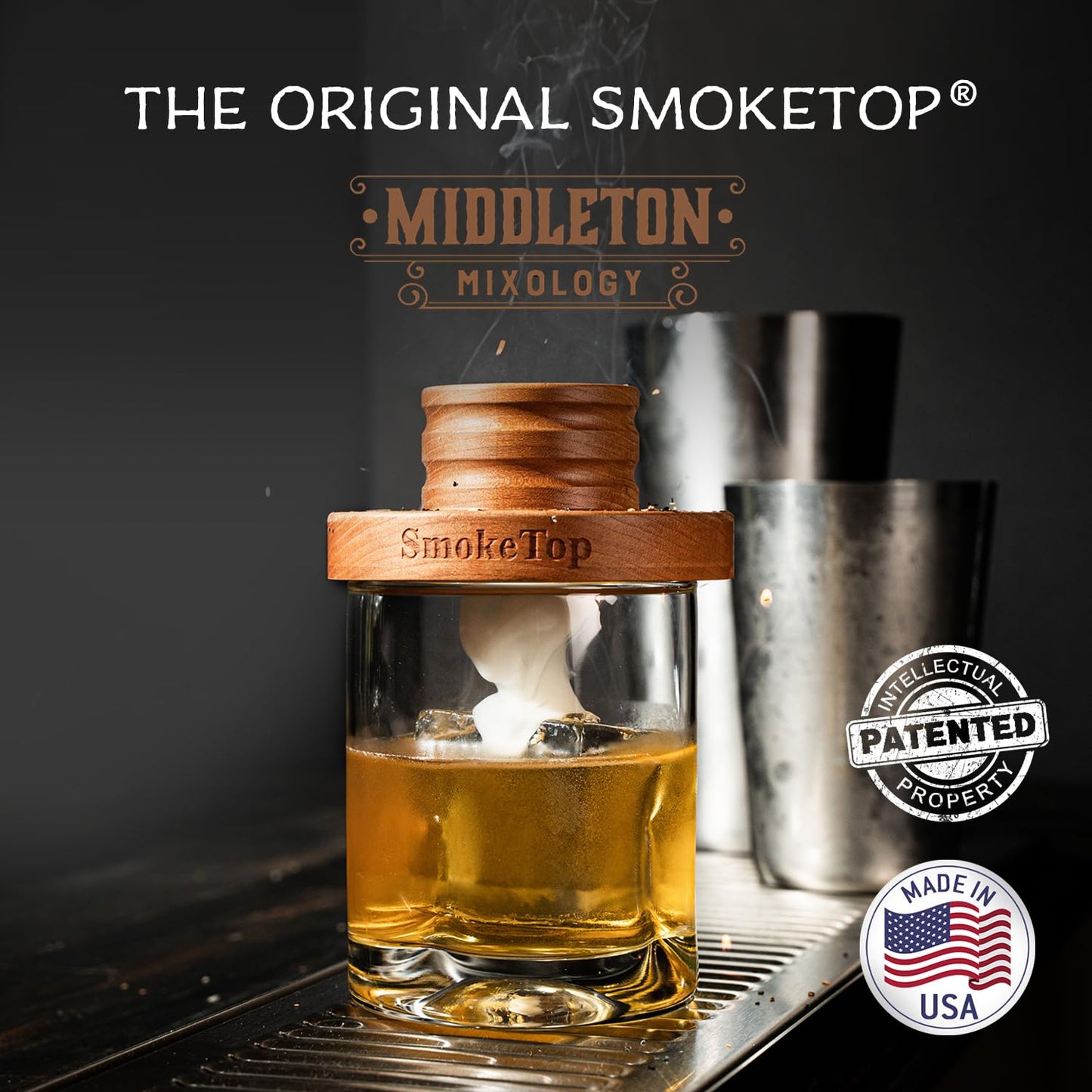 SmokeTop® Cocktail Smoker Kit - Old Fashioned Chimney Drink Smoker for Cocktails, Whiskey, & Bourbon With Sample Pack Of Wood Chips - by Middleton Mixology