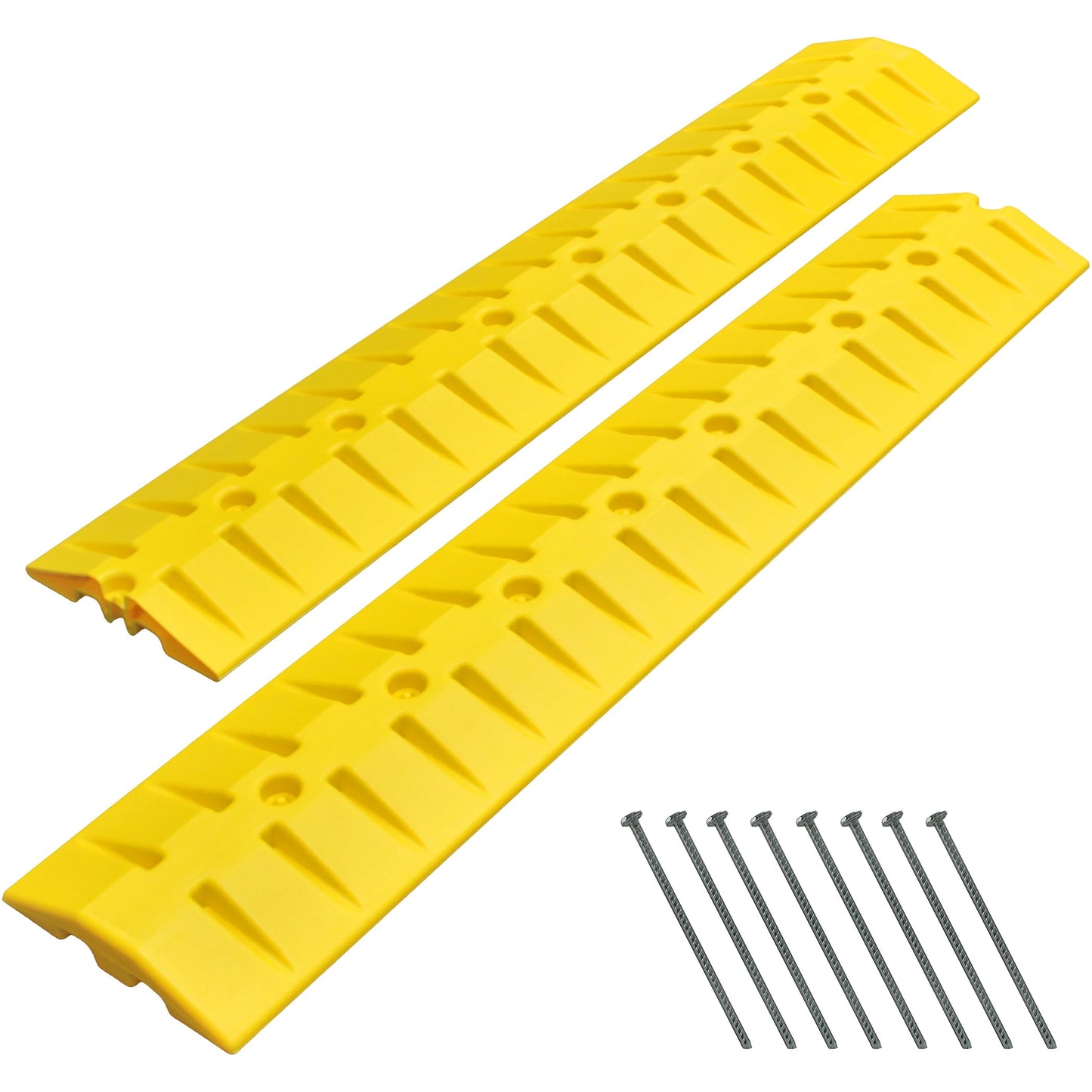 Electriduct 9 Foot Speed Bump HDPE Polyethylene Traffic Hump Vehicle Cable Ramp Cord Cover Hose Protector Includes Asphalt Mounting Hardware Safety Yellow, Length 108"