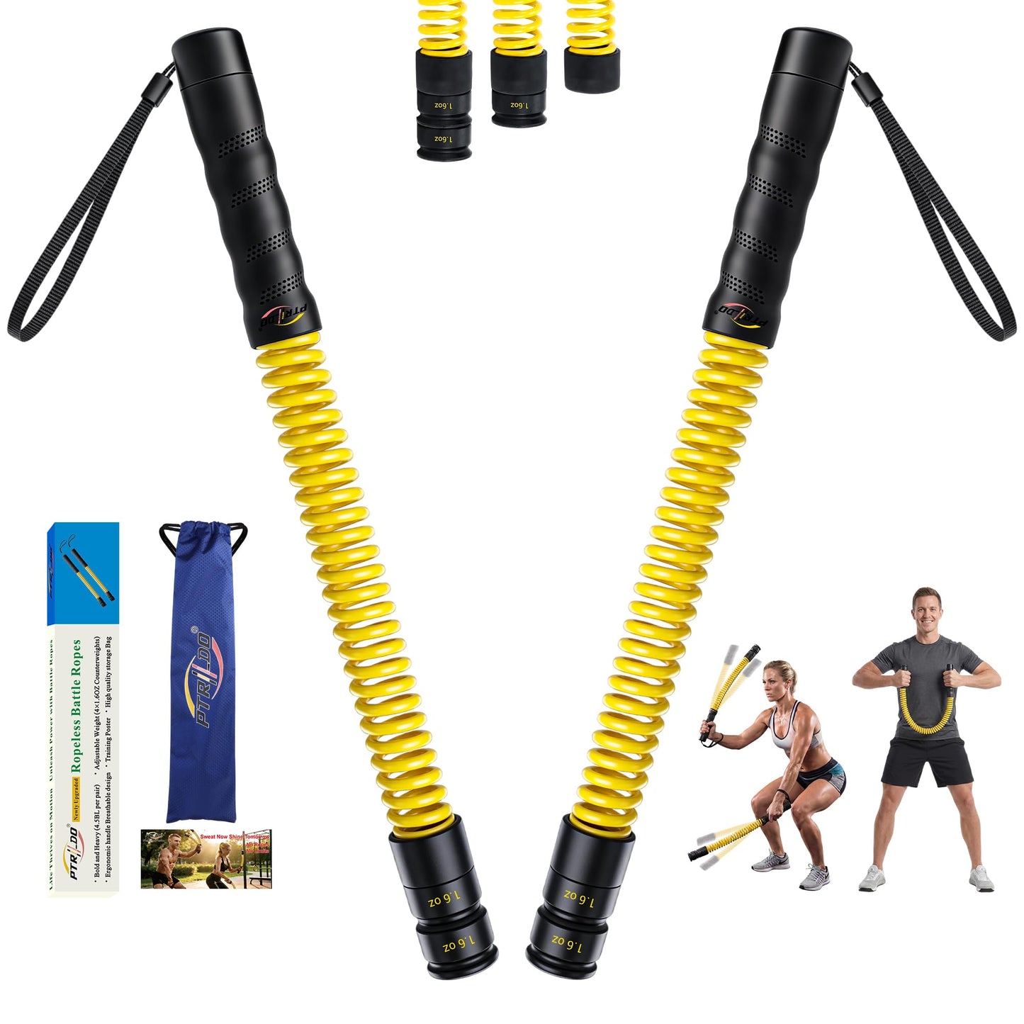 Weighted Cordless Battle Ropes for Home Gym & Apartment with 3 Adjustable Resistance Levels-Ropeless Battle Ropes for Strength Training,HIIT,Full Body Exercise Includes Workout Guide & Storage Bag