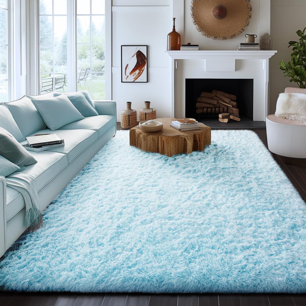 Ophanie Light Blue Area Rug - Large Shag Carpet for Living Room & Nursery | Soft, Thick Design