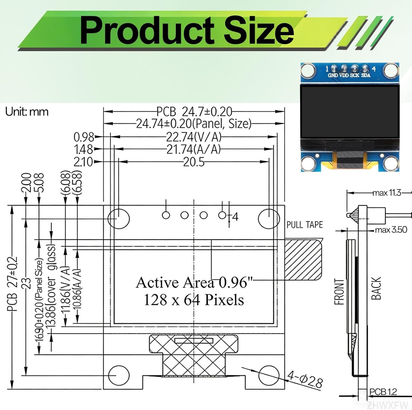 ZHWXFW 3 0.96 Inch 128X64 I2C 4 Pcs OLED Display Module Self-Luminous Mini Screen Board Pin Font Color Blue for Arduino