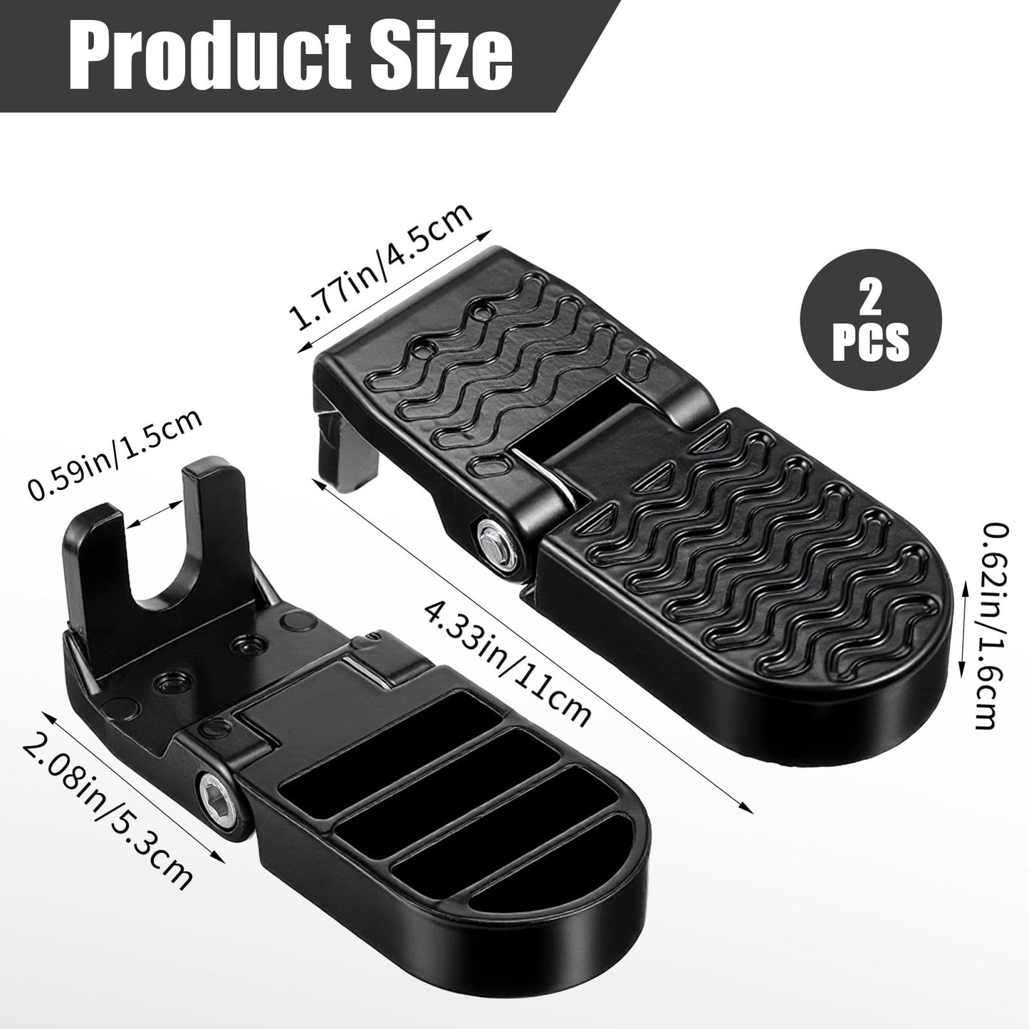 Afcabakila 2Pcs Aluminum Alloy Foot Pegs for E-Bike & Mountain Bike, 4.3 x 1.8 Inch Non-Slip Passenger Peg for Road Bike & BMX Accessories, Folding Rear Pedals, Durable, Space-Saving
