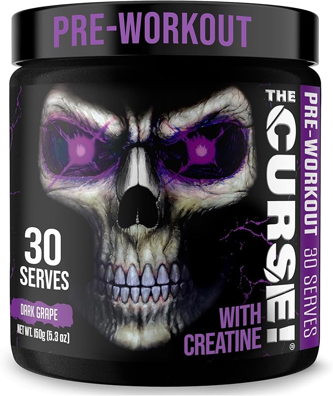 JNX SPORTS The Curse! Pre Workout Powder for Men & Women, Caffeine, Beta-Alanine, Creatine, L-Citrulline, 30 Servings, Dark Grape Flavor ??Boost Energy, Strength & Focus