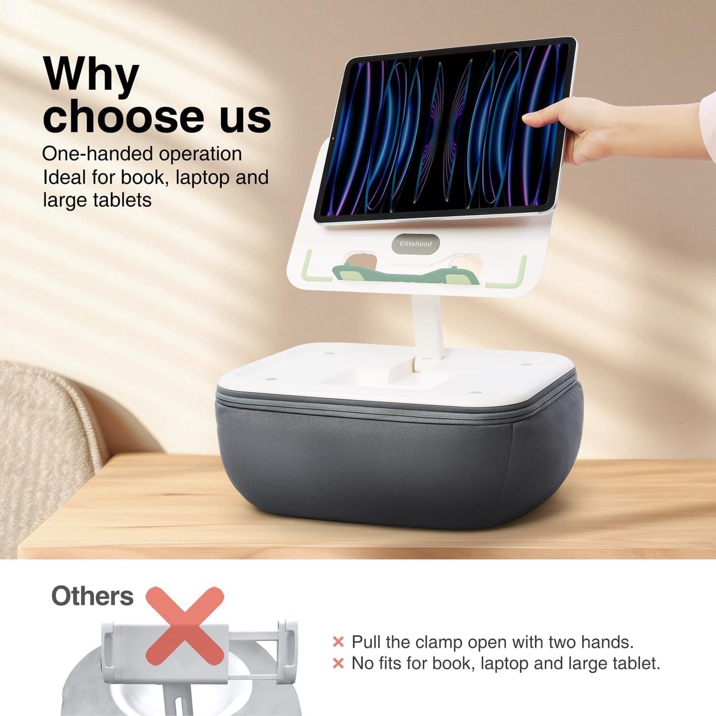 elitehood 4-15.6'' Adjustable iPad Pillow Stand for Lap, Soft Cushion Lap Beanbag Tablet Pillow Stand, Tablet Holder