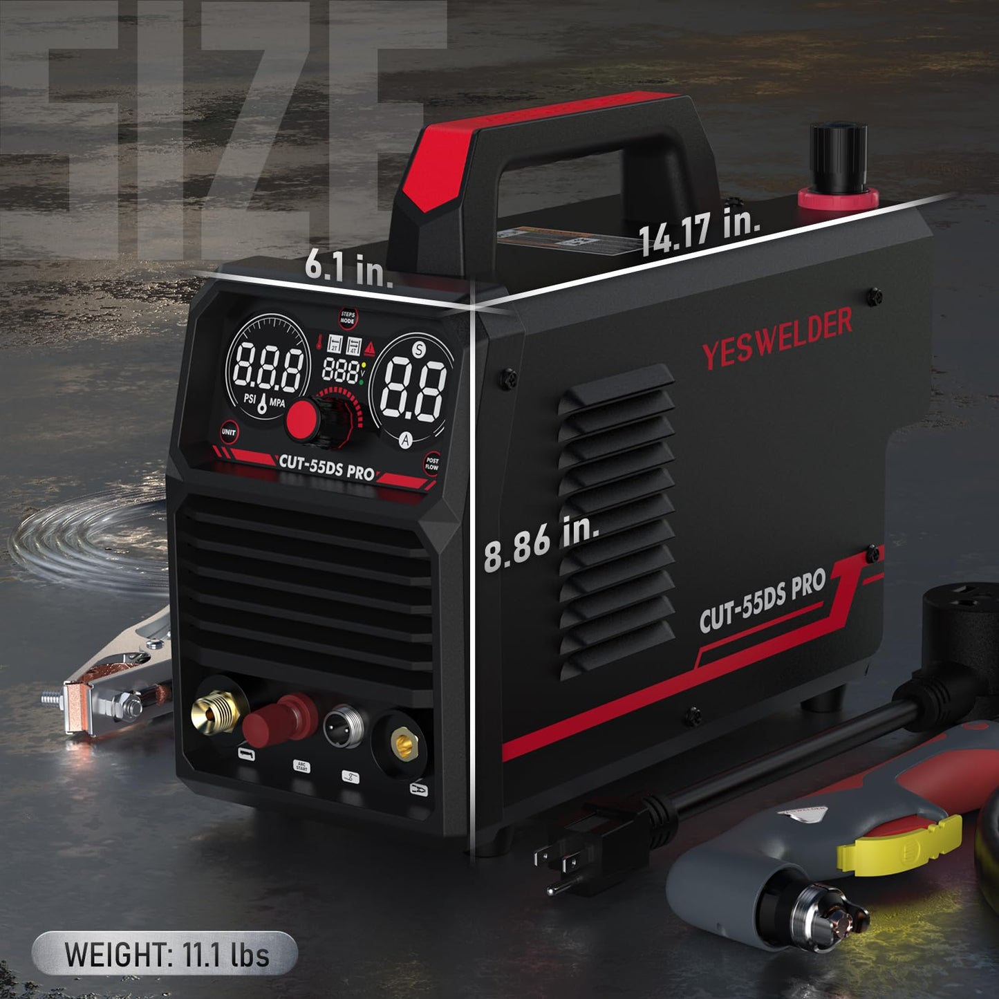 YESWELDER 55 Amp Plasma Cutter Non-High Frequency, Large LED Digital Display Non-Touch Pilot Arc, Digital DC Inverter 110/220V Dual Voltage Plasma Cutting Machine CUT-55DS PRO