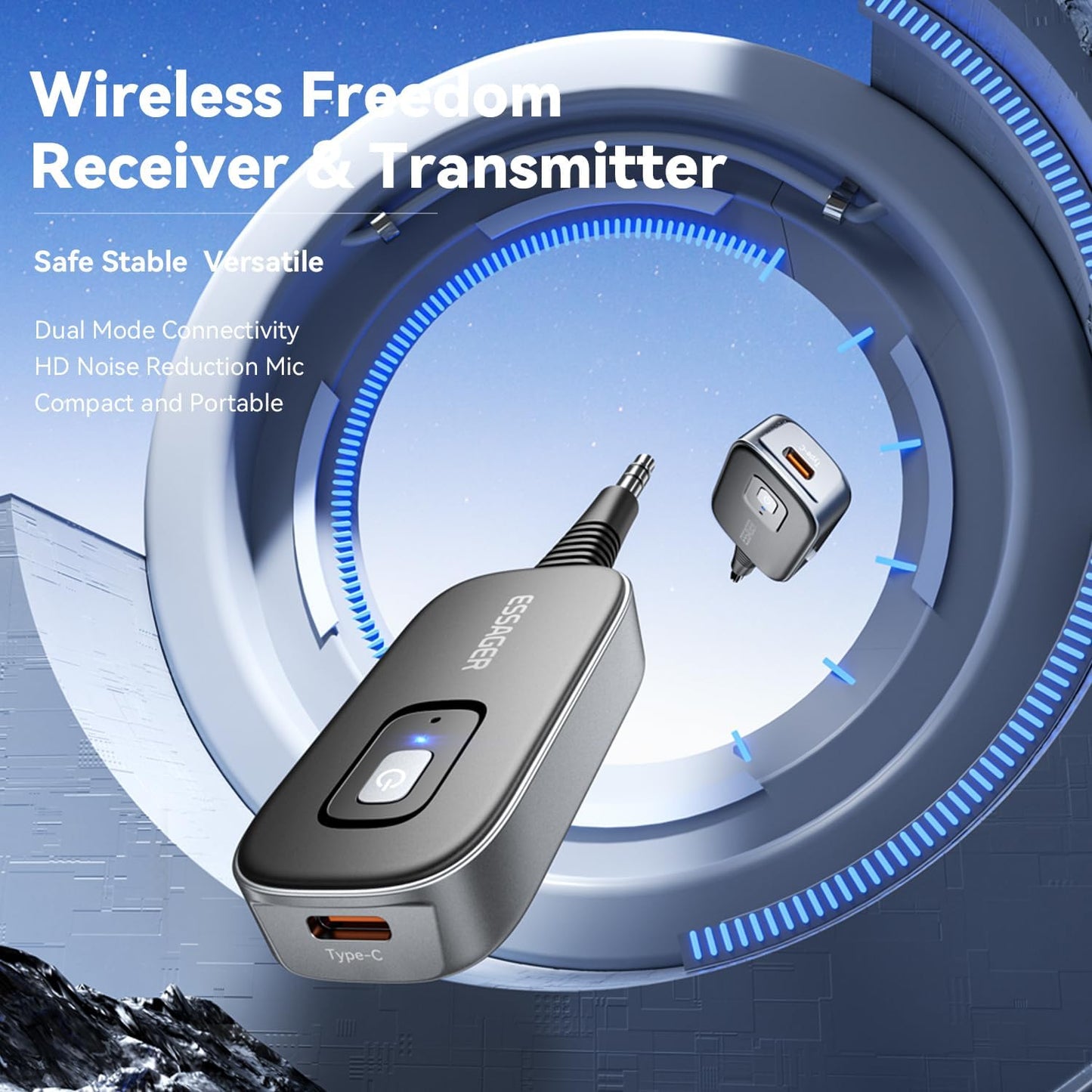 ESSAGER 3.5mm Bluetooth Car Adapter,Noise Cancelling AUX Bluetooth Receiver for Car,Wireless Audio Receiver Transmitter