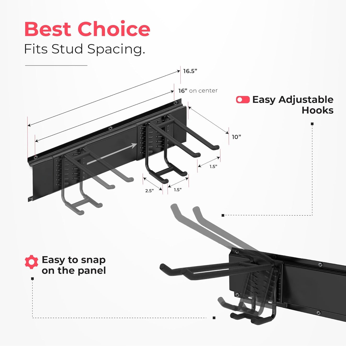 TIDYME Garage Wall Organizer - 64" Heavy-Duty Tool Storage Rack with Adjustable Hooks | 400 lbs Capacity