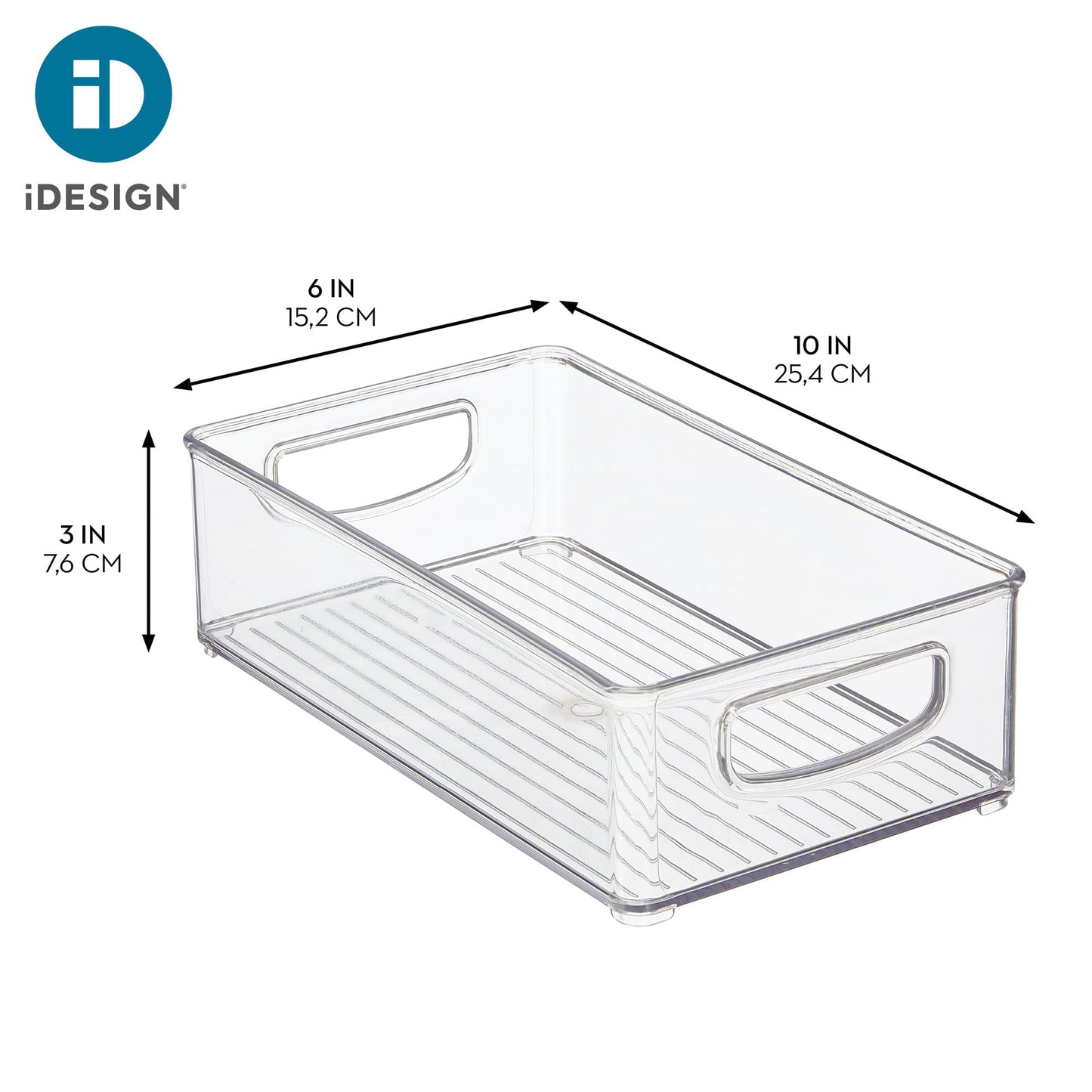 iDesign Stackable Pantry Bin with Handles for Kitchen Storage Set of 2, Clear, Made in USA