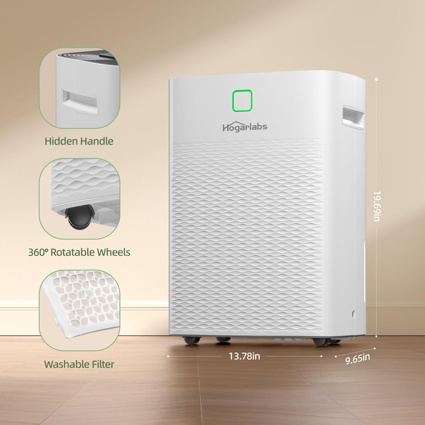 HOGARLABS 30 Pint Dehumidifiers for Home and Basements, with 3 Working Modes, Overflow Protection, and Auto Shut off Restart. Ultra Silent Dehumidifier with Drain Hose and Digital Control Panel.