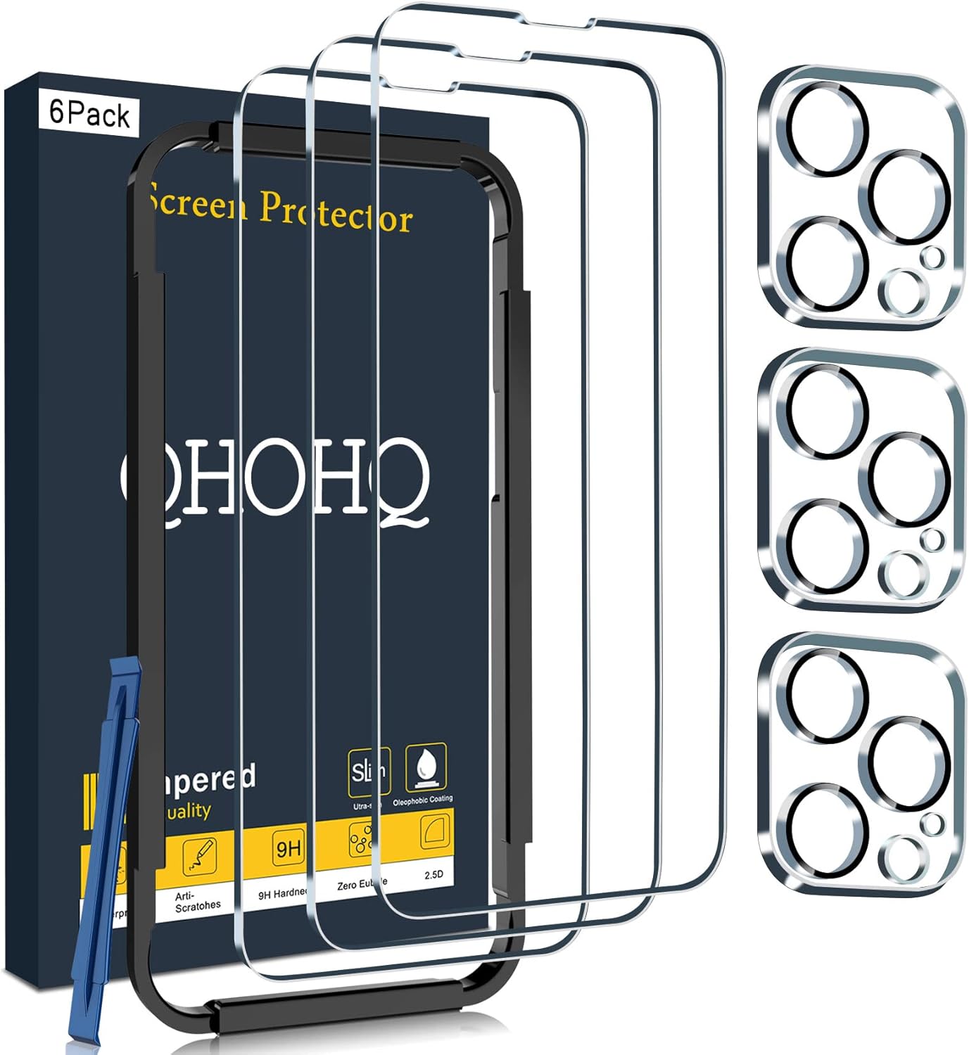 3 Pack 14 6.1 Inch 3 Pack 9H QHOHQ Screen Protector for iPhone Pro with Tempered Glass Camera Lens Protector, Ultra HD