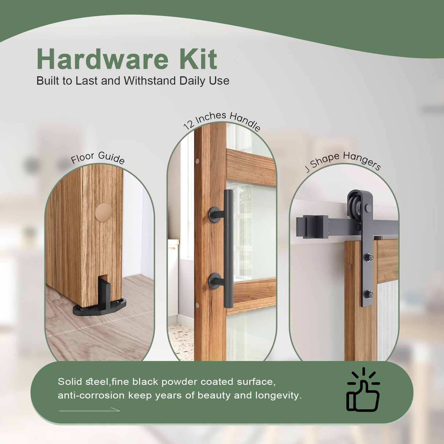 FREDBECK 38 x 80 inch Glass Barn Door with 6.6FT Barn Door Hardware Kit & Handle Included,5-Panel Frosted Glass, Water-Proof Surface,Pre-Drilled Holes,Need Assembly