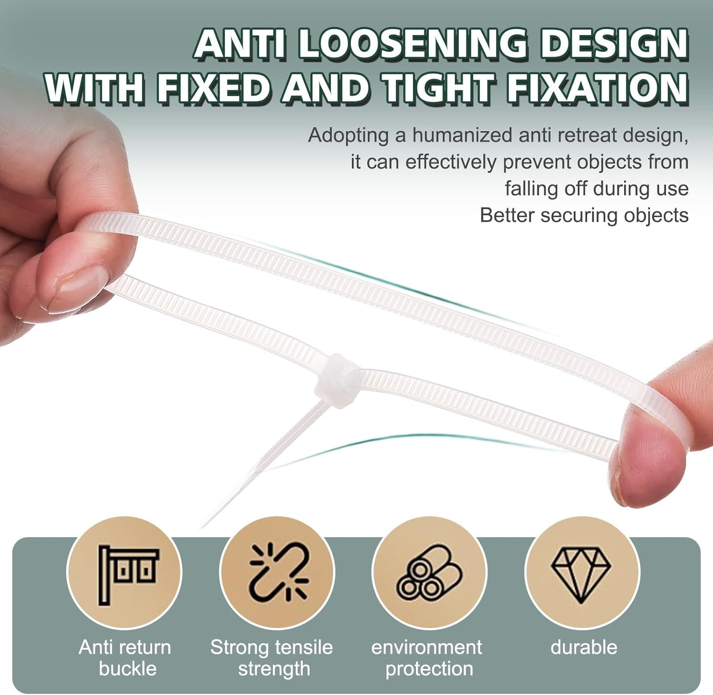 REZOSY 14 Inch (100 Pack) 60 lb White Clear Zip Ties - Heavy Duty UV Resistant Self-Locking Nylon Cable Ties