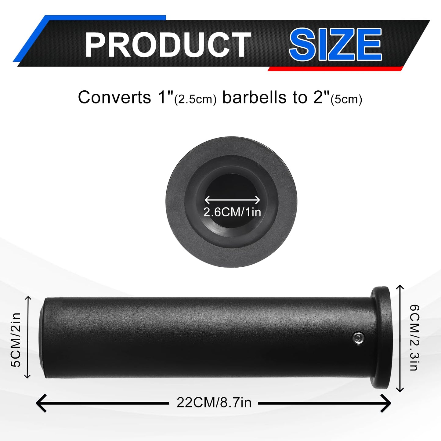 Olympic Adapter Sleeve (2 PCS), Converts 1" Standard Weight Plate Posts to 2" Olympic Weight Plate Posts, Suitable for 1" Standard Barbell Bars, Heavy Duty Nylon and Removable end Cap
