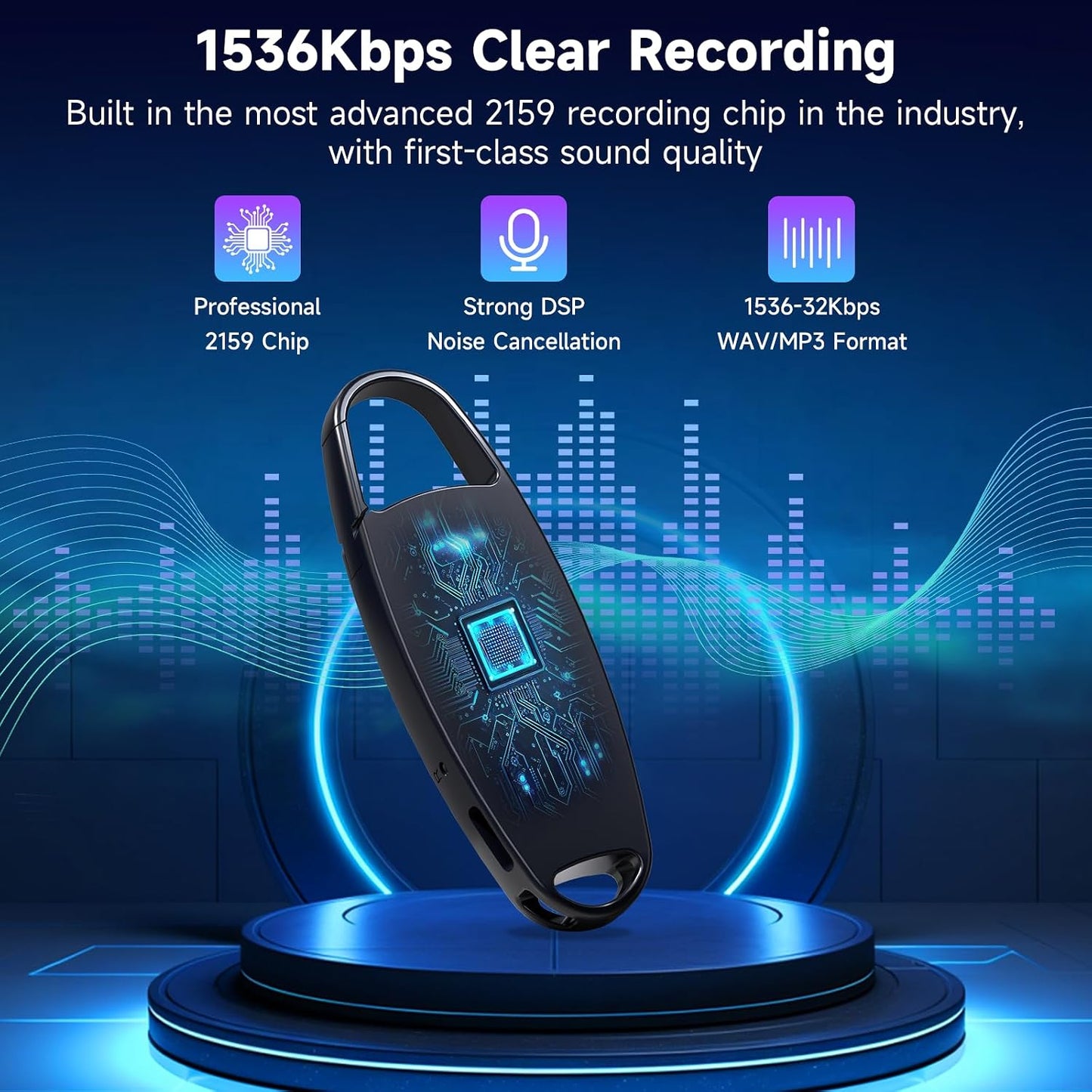 Vormooi 64GB 1536kbps Digtial Voice Recorder with Playback, Metal Voice Activated Tape Recorder with DSP Noise