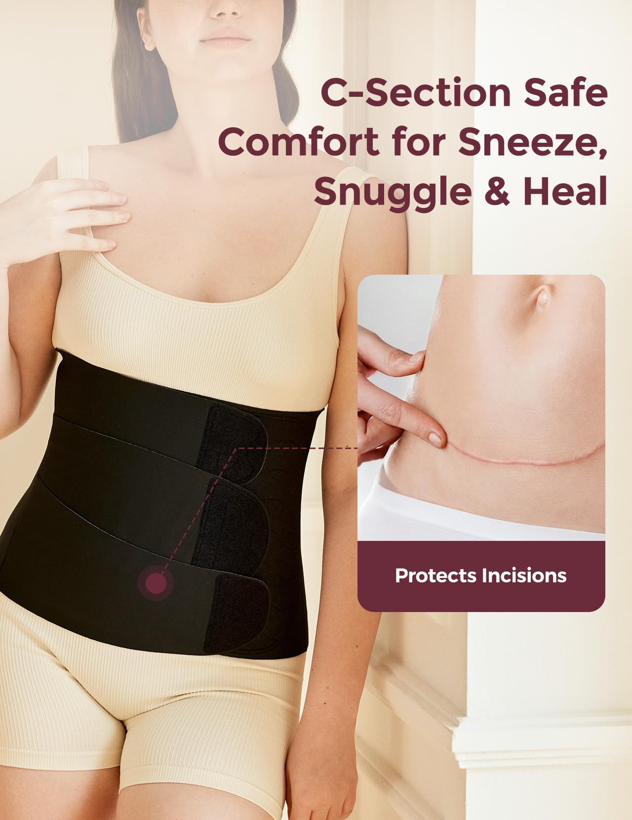 Momcozy Ergowrap Postpartum Belly Band for C-Section Recovery and Vaginal Birth, Abdominal Binder with 3D Lifting & Ergonomic Back Support, Seamless Belly Wrap Shapewear for Post Surgery Recovery
