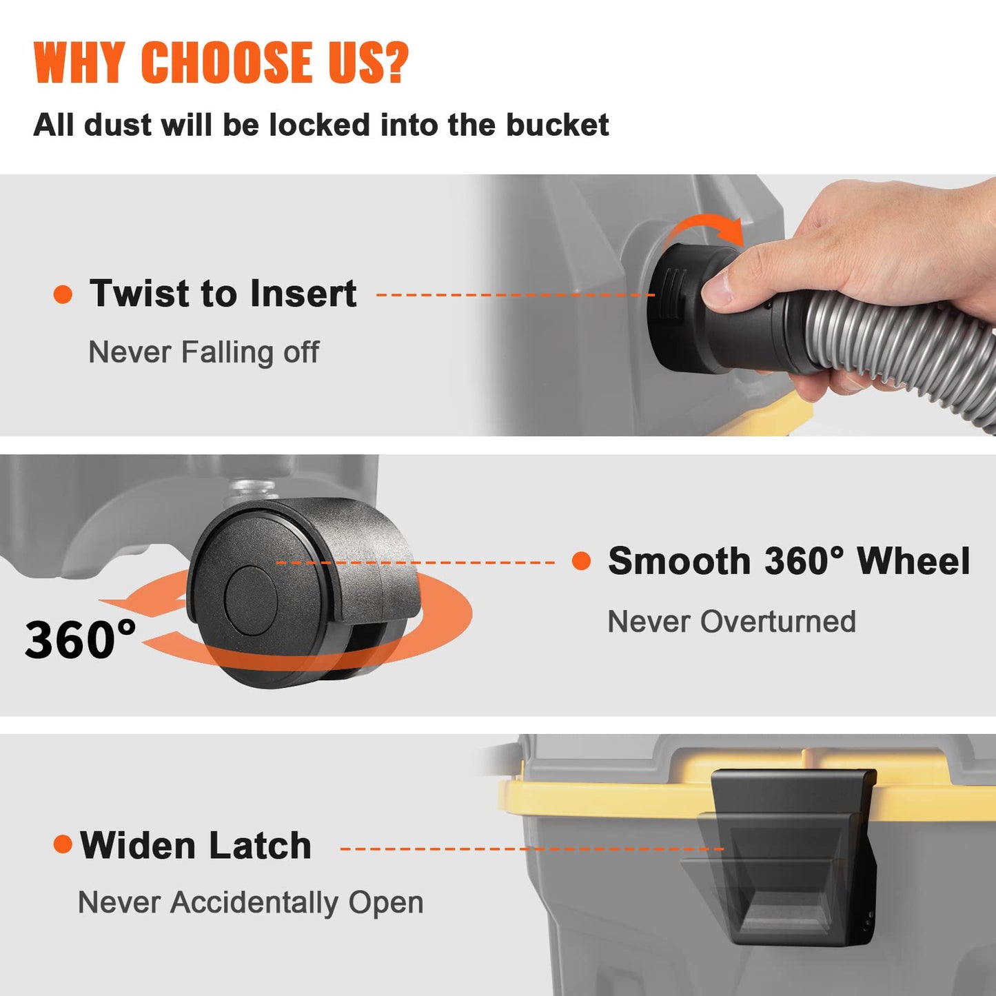 VEVOR Shop Vac Wet and Dry Vacuum Cleaner 4 Gallon 5 Peak HP - Powerful Suction with Blower Function & Attachments 3-in-1 Crevice Nozzle - Perfect for Car Carpet Debris Pet Hair Black/Yellow