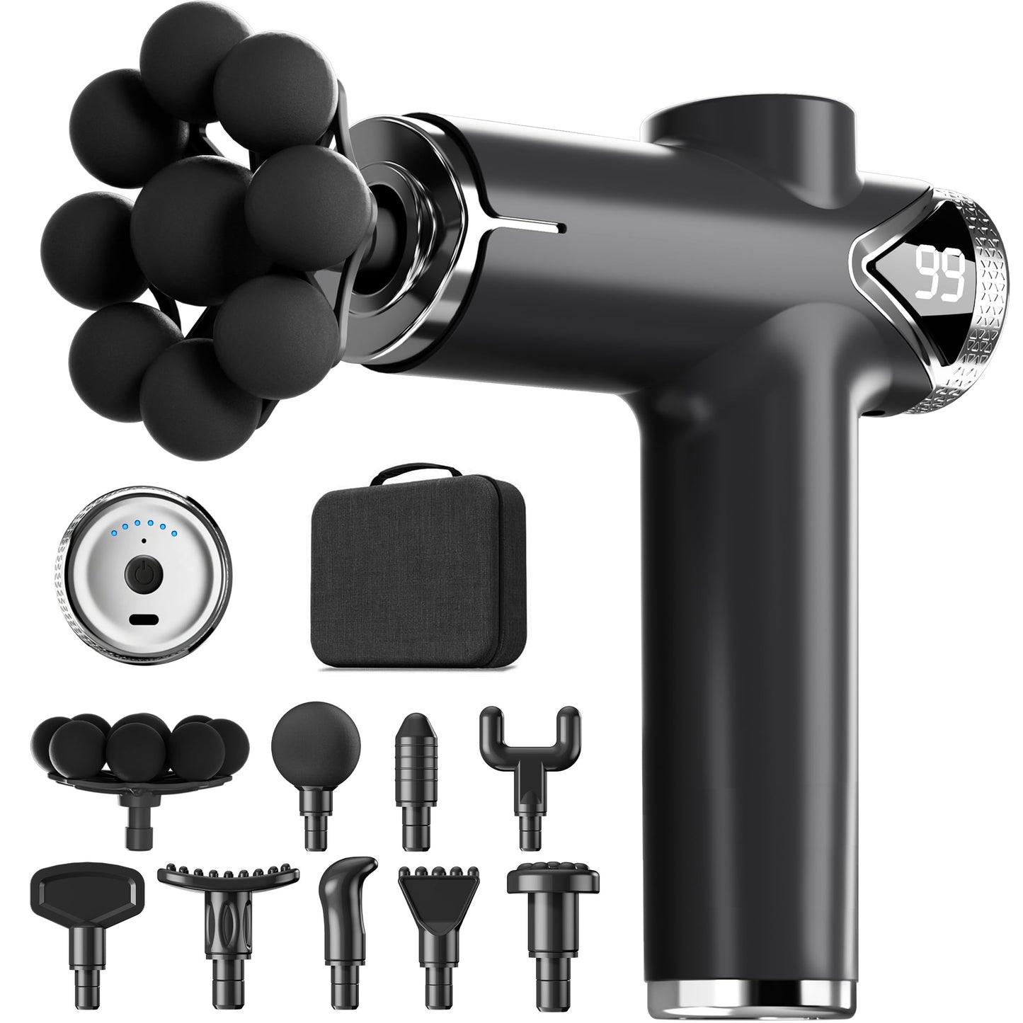 LEERCON Massage Gun, Deep Tissue Massager Gun for Pain Relief, Back Massage with 9 Massage Heads and 6 Speeds, Percussion Massager for Athletes, Gifts for Women Men Father's Day, Black