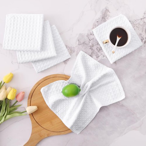 Homaxy Microfiber Dish Cloths - Ultra Absorbent Waffle Weave | 12x12 Inch, 6 Pack, White