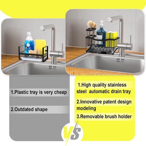 Fssvcd Maifan Kitchen Sink Caddy - Rustproof Sponge Holder with Brush Tray | Self-Draining Design