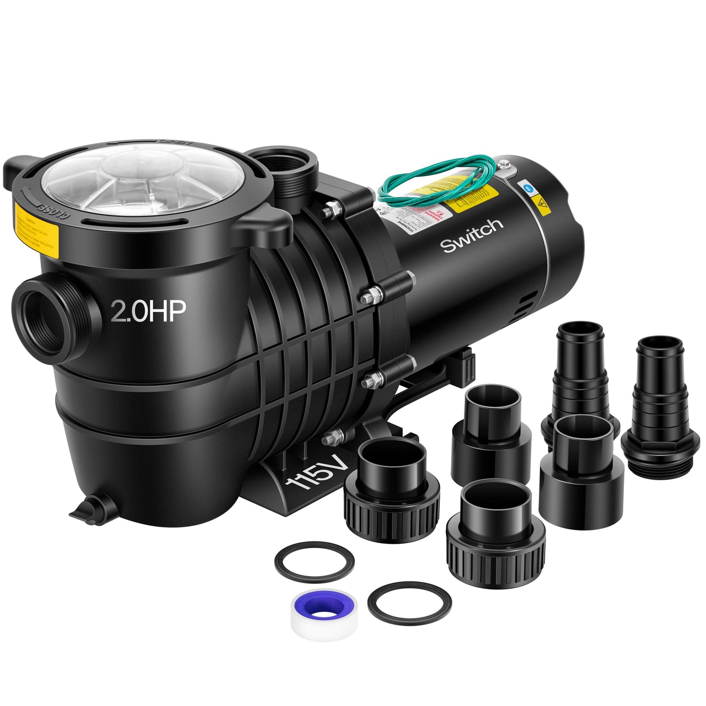 VIVOHOME 2.0HP 6500 GPH 115V Pool Pump, Self-Priming Energy Saving, 1.25" & 1.5" & 2" Inlet w/Strainer Basket for In/Above Ground Pools