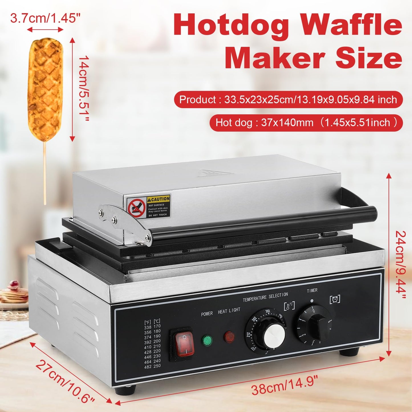 Hiteemer Corn Dog Maker - 1550W Commercial Waffle Stick Maker 6Pcs Non-stick Stainless Steel Corndog Maker Machine 572 ℉ Temperature and Timer for Restaurant Bakery Snack Hotel