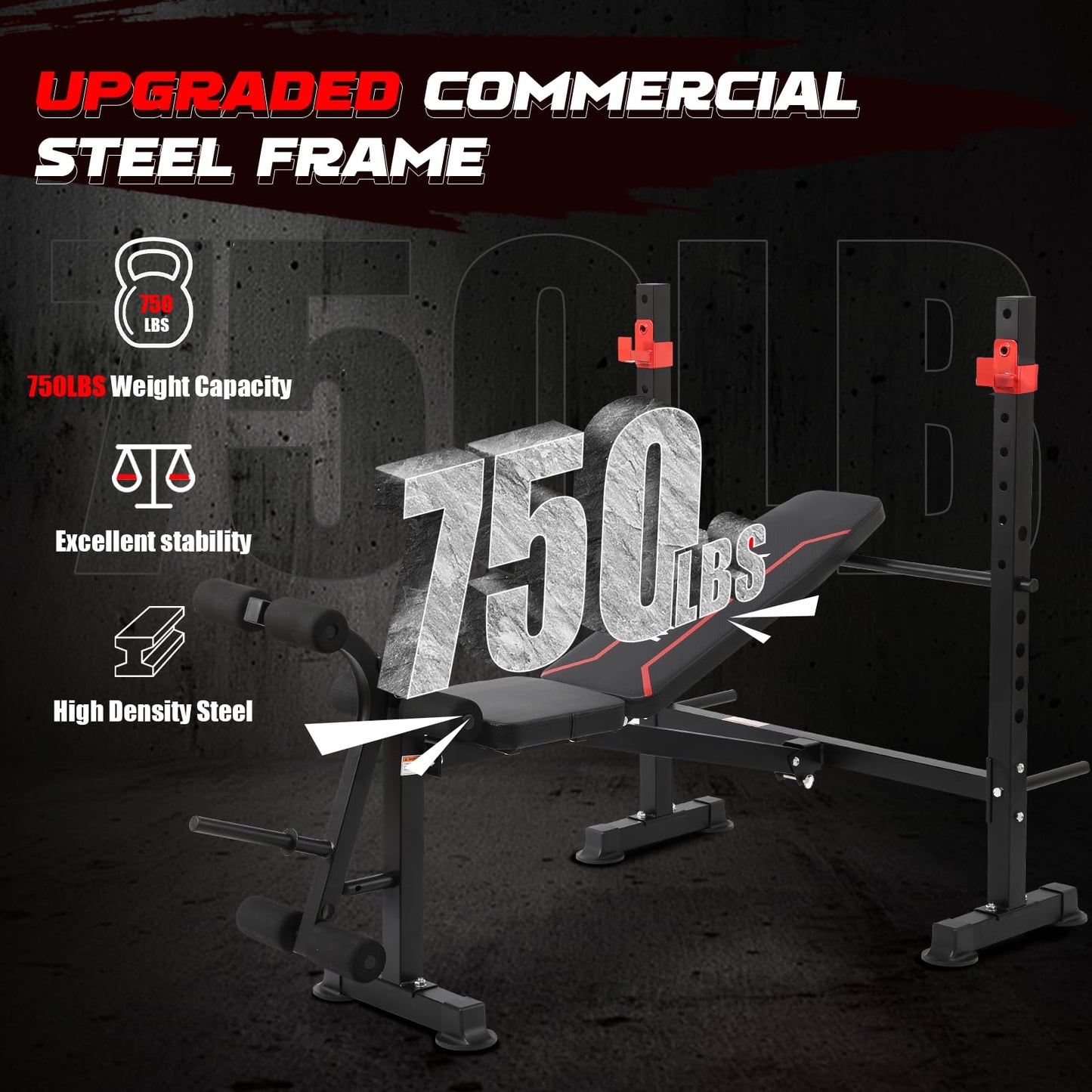 MAIDOMA 750LBS Standard Weight Bench Set with Leg Extension and Leg Curl, Adjustable Bench Press with Squat Rack, Foldable Flat Incline Decline Workout Bench Set for Home Gym.（US Stock）