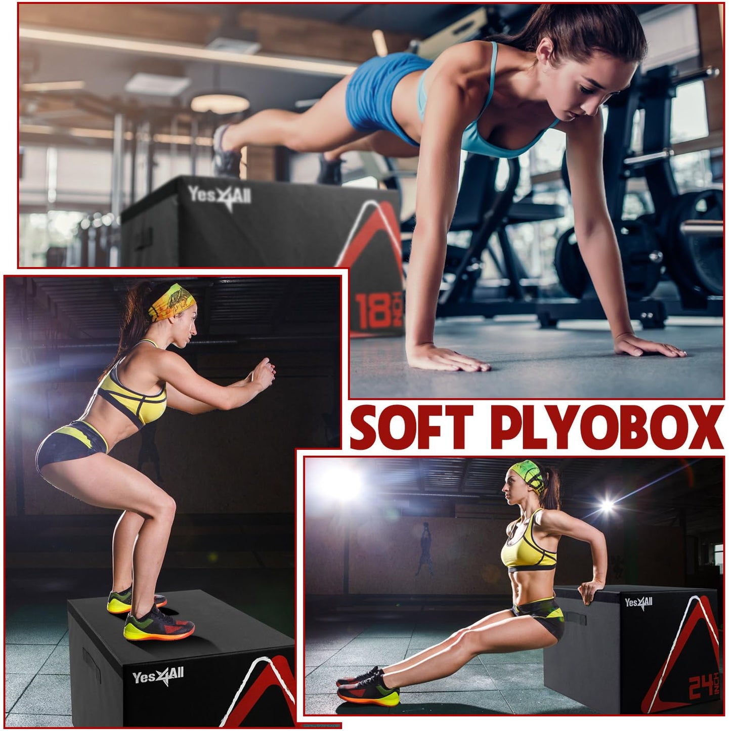 Yes4All Adjustable Soft Plyo Box, Jumping Trainer - For Plyometric Exercises and Conditioning, Multiple Height Variations, 24'', Black