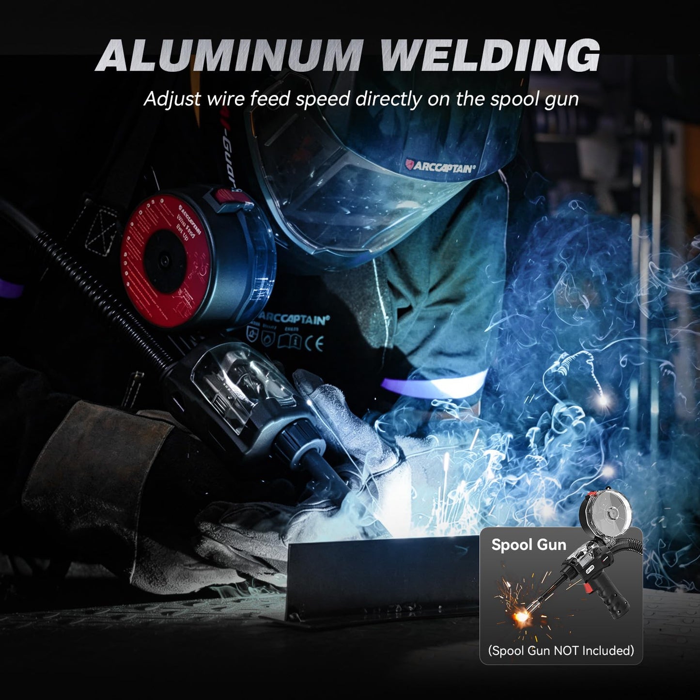 ARCCAPTAIN 180A MIG Welder 110V 220V, Large Dual Color LED Display 6-in-1 Gas MIG/Flux Core MIG/Stick/Lift TIG/Spot Welding/Spool Gun Aluminum Welding Machine with Synergy Control, 2T/4T