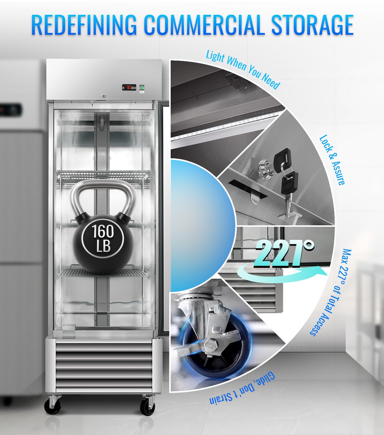 27" W Commercial Refrigerator, 23.6Cu.ft Reach-In Single Door Stainless Steel commercial fridge, 3 Shelves, Fan Cooling, Auto Defrost, Digital Thermostat - Ideal for Restaurant, Bar, Cafe, Shop