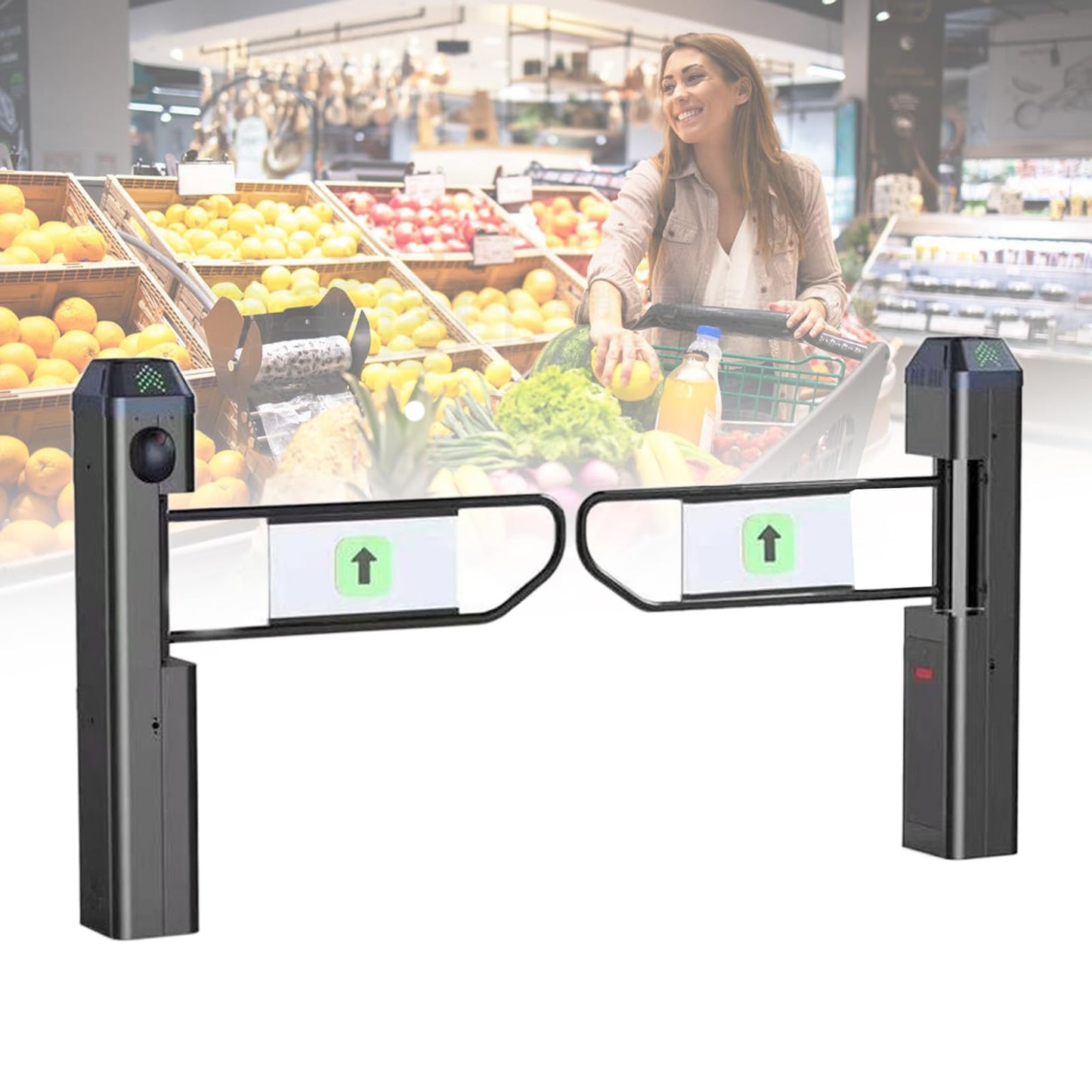 Jiayiyoux Public Entrance Automatic Turnstile with Radar Sensing, Automatic Swing Gate, 90° Swing Gate for Stores, Featuring Reverse Alarms & LED Indicators,Black