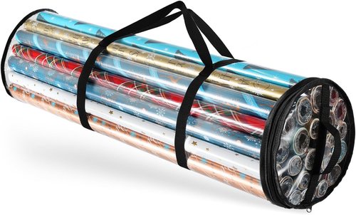 Hearth & Harbor Gift Wrapping Organizer - Clear Storage Container for 40" Rolls - Tear-Proof Design - Green