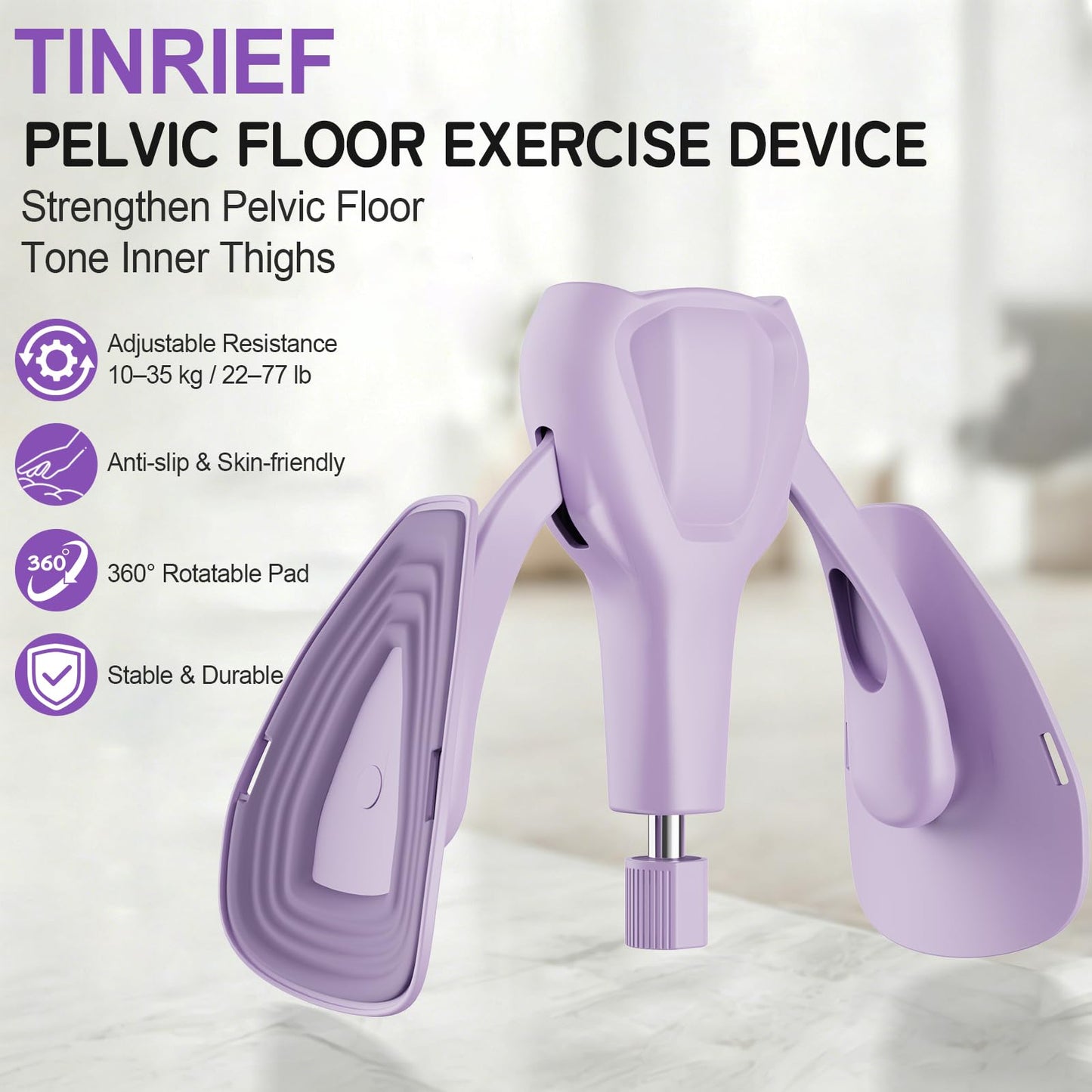 Pelvic Floor Exercise Devices 77 lb Adjustable Kegel Inner Thigh Exerciser and Hip Trainer Workout Equipment for Home Postpartum Recovery Women Men, with Band, Purple