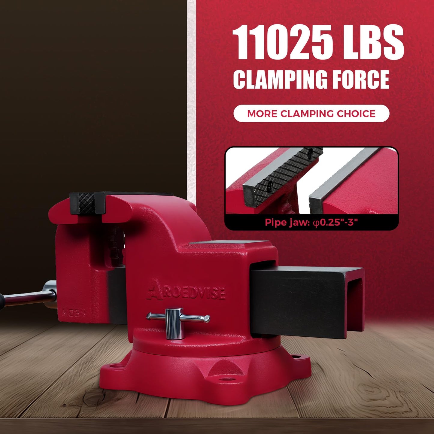 AROEDVISE 8" Heavy-Duty Bench Vise, 8" Jaw Width & Opening, 11,025 lbs Clamping Force, 60,000 PSI Ductile Iron Vise with 360° Swivel Base, Anvil & Pipe Jaws for Metalworking Industrial Use (RS80)